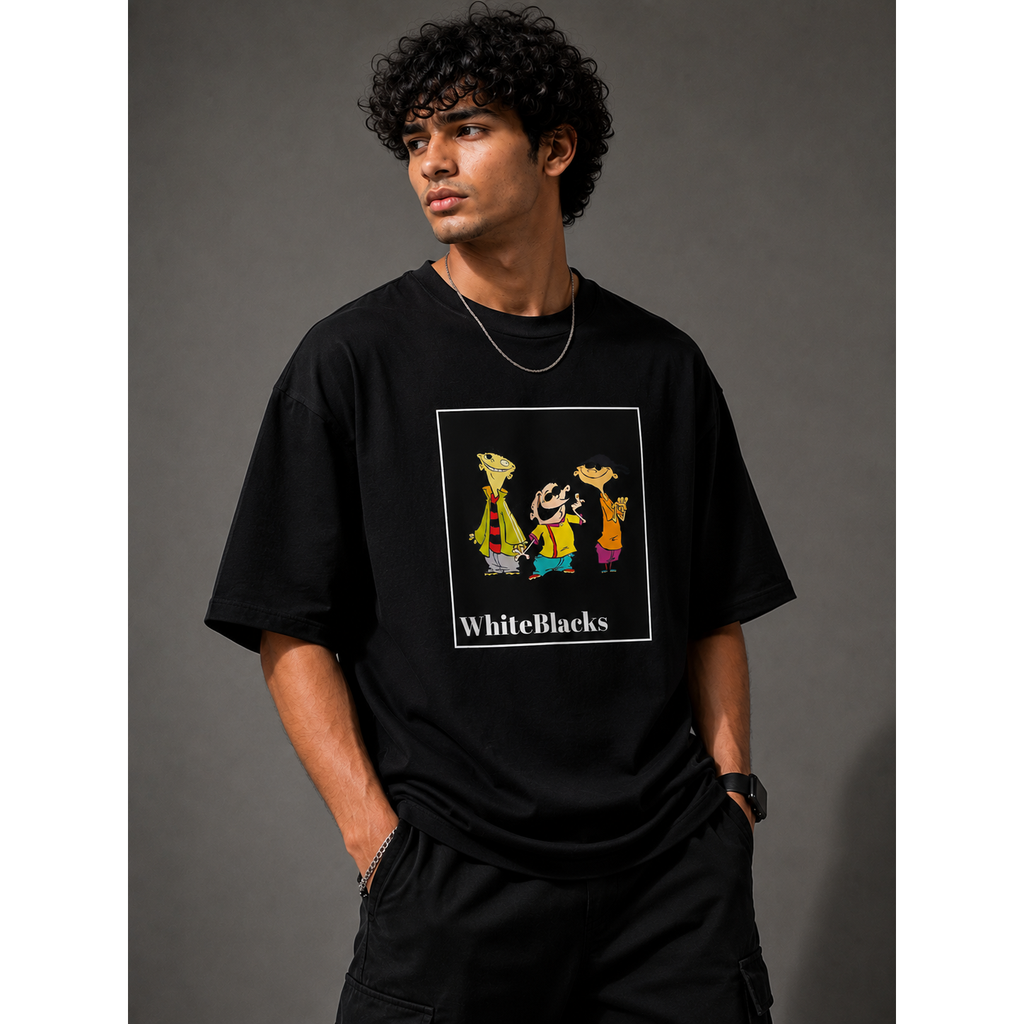 Retro Cartoon Trio Oversized Graphic T-Shirt | WhiteBlacks State of Mind Collection