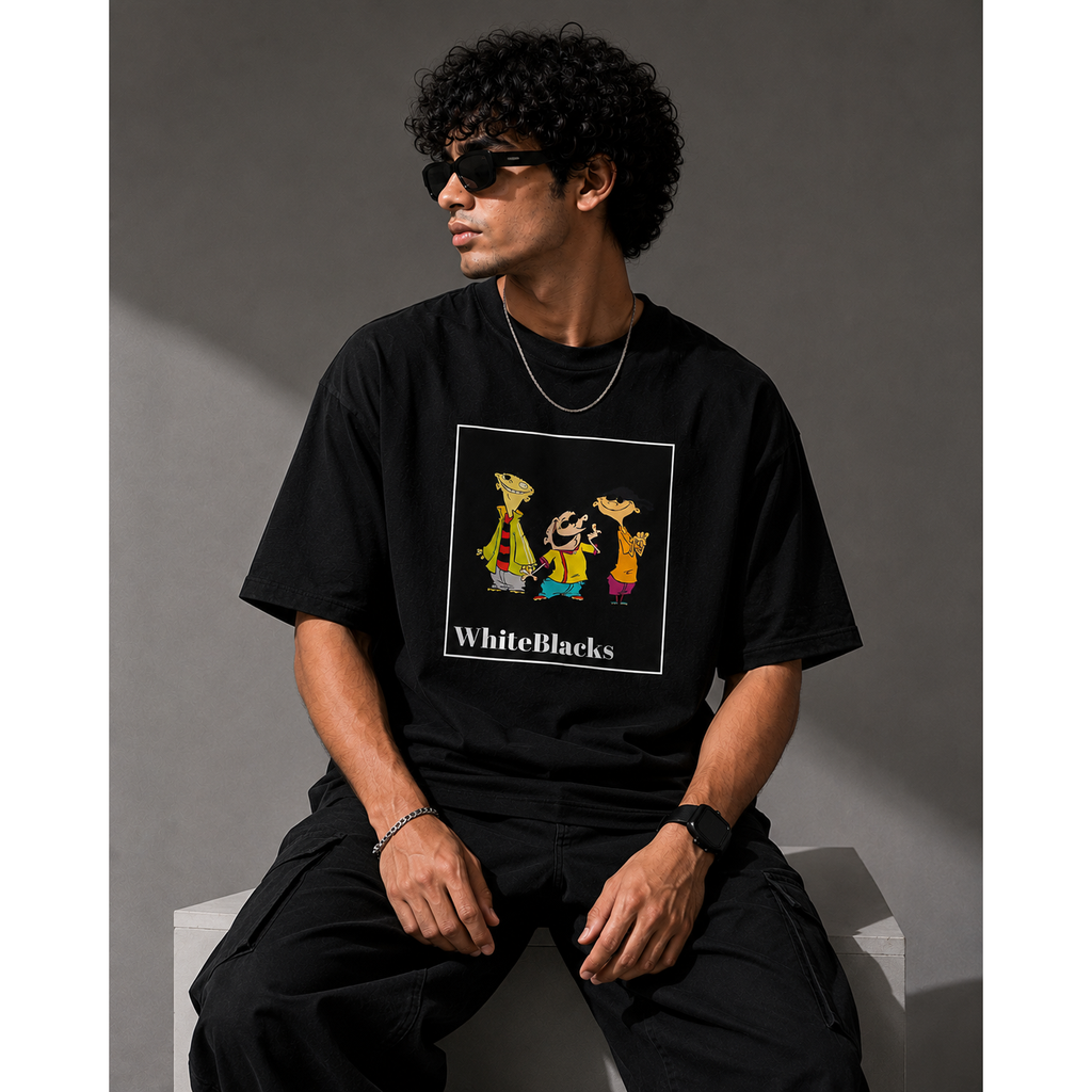 Retro Cartoon Trio Oversized Graphic T-Shirt | WhiteBlacks State of Mind Collection