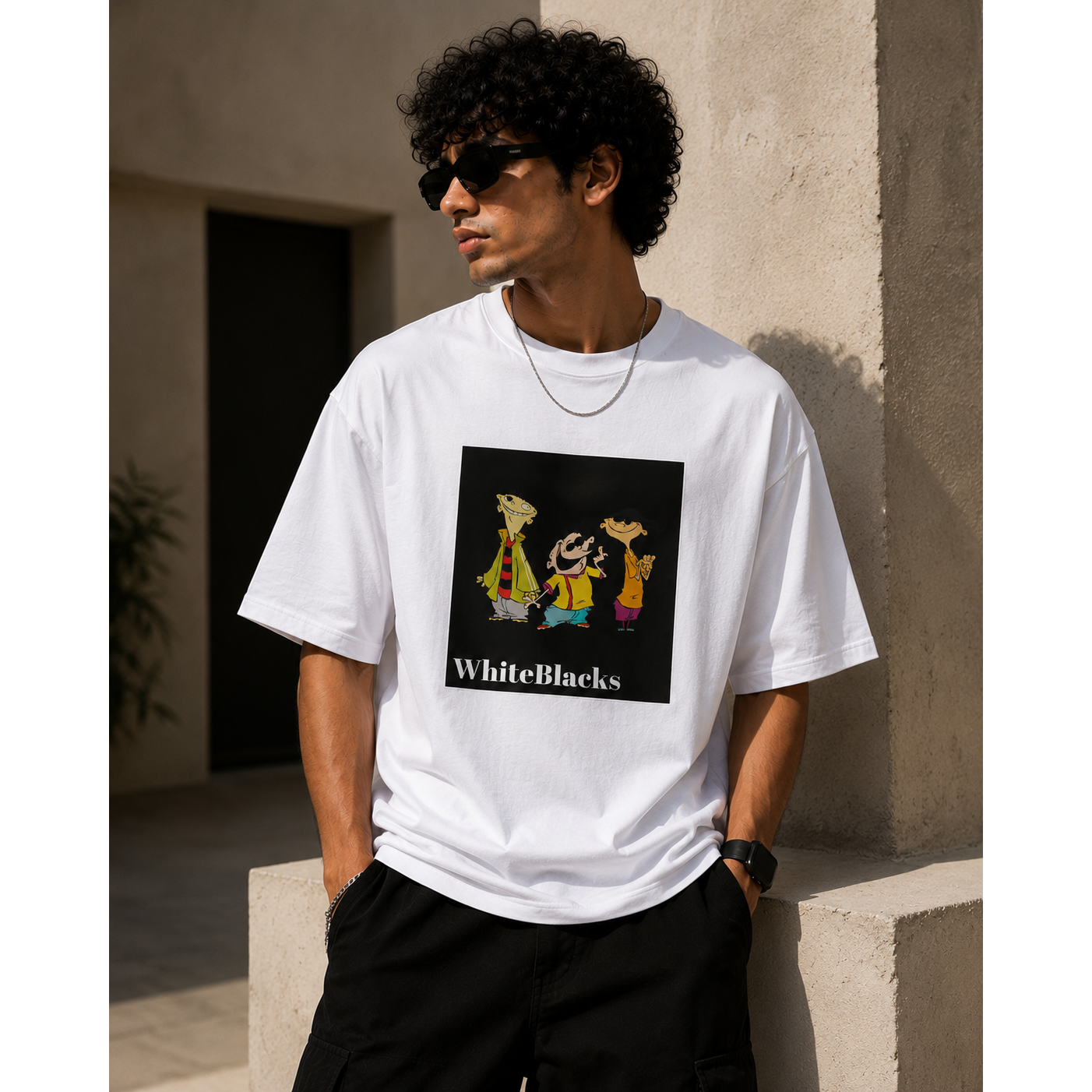 Retro Cartoon Trio Oversized Graphic T-Shirt | WhiteBlacks State of Mind Collection