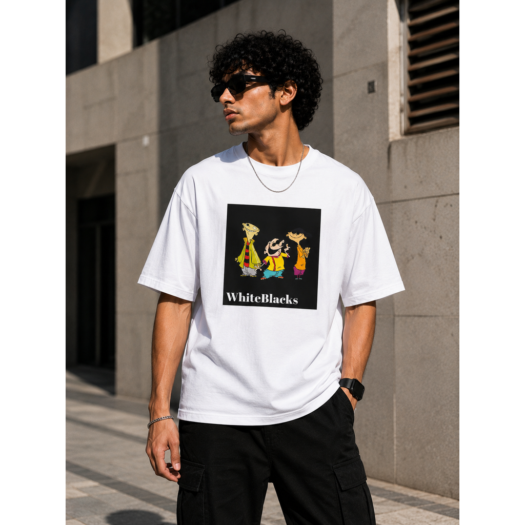 Retro Cartoon Trio Oversized Graphic T-Shirt | WhiteBlacks State of Mind Collection