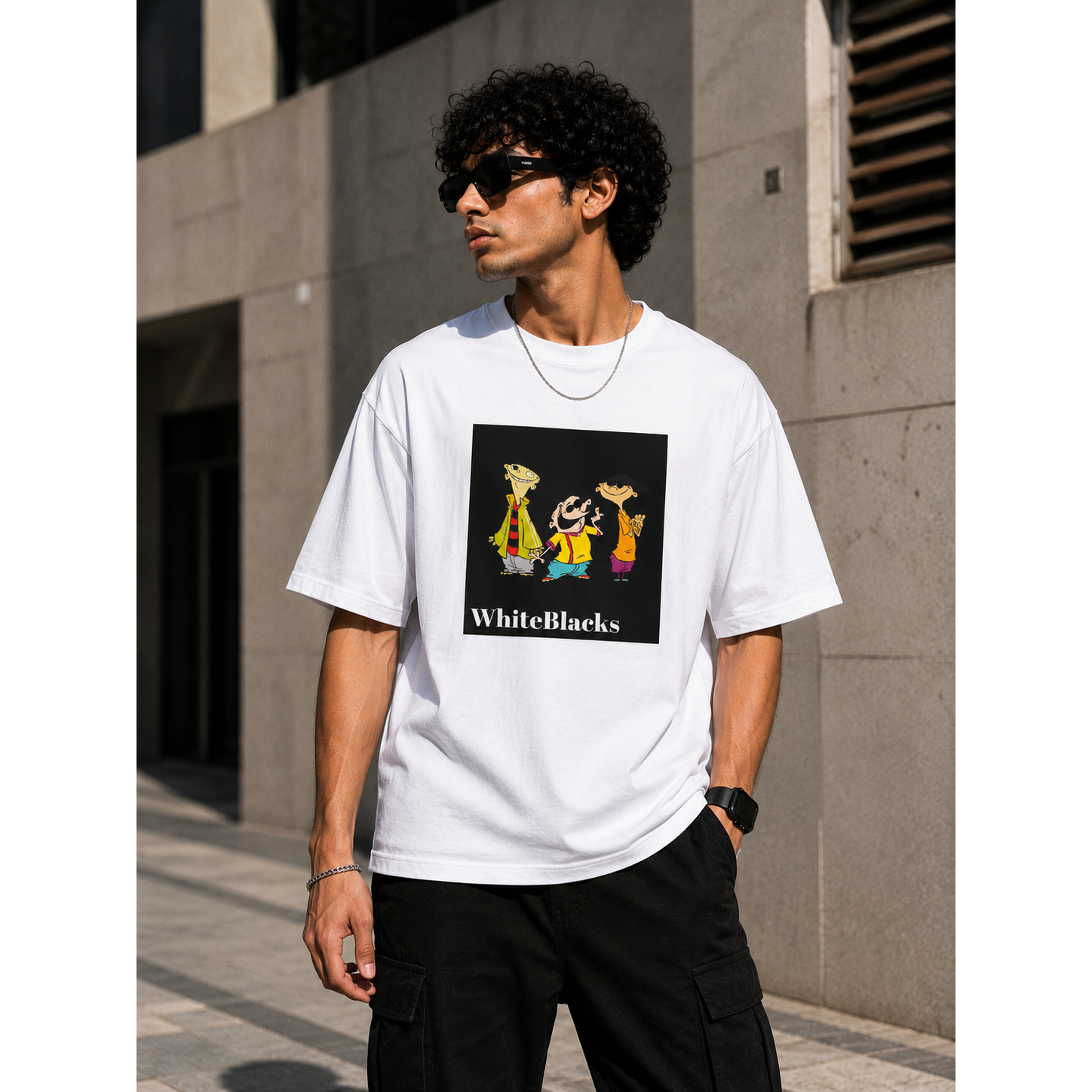 Retro Cartoon Trio Oversized Graphic T-Shirt | WhiteBlacks State of Mind Collection