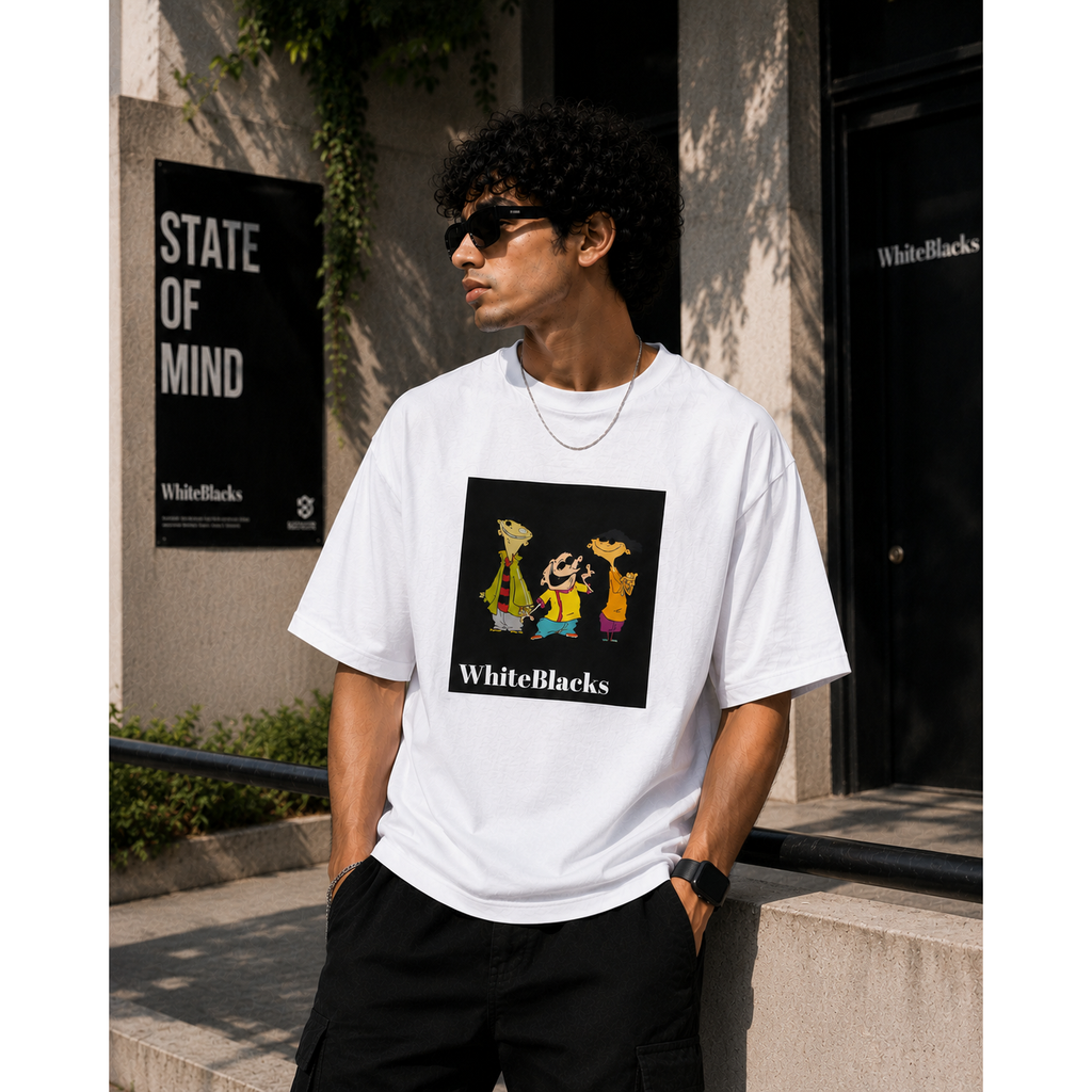 Retro Cartoon Trio Oversized Graphic T-Shirt | WhiteBlacks State of Mind Collection