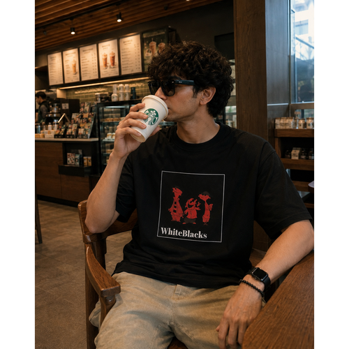 Retro Cartoon Trio Filtered Oversized Graphic T-Shirt | WhiteBlacks State of Mind Collection