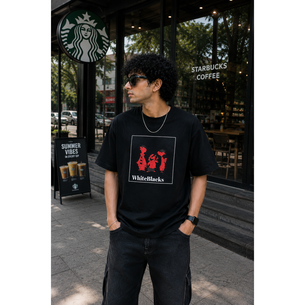 Retro Cartoon Trio Filtered Oversized Graphic T-Shirt | WhiteBlacks State of Mind Collection