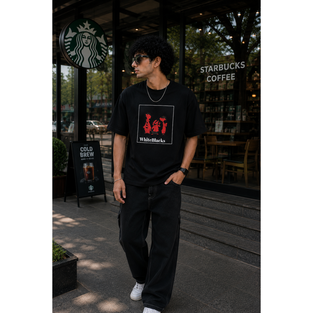 Retro Cartoon Trio Filtered Oversized Graphic T-Shirt | WhiteBlacks State of Mind Collection