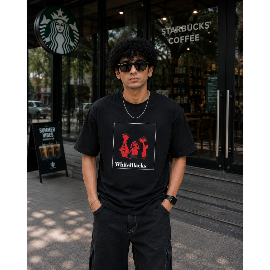 Retro Cartoon Trio Filtered Oversized Graphic T-Shirt | WhiteBlacks State of Mind Collection