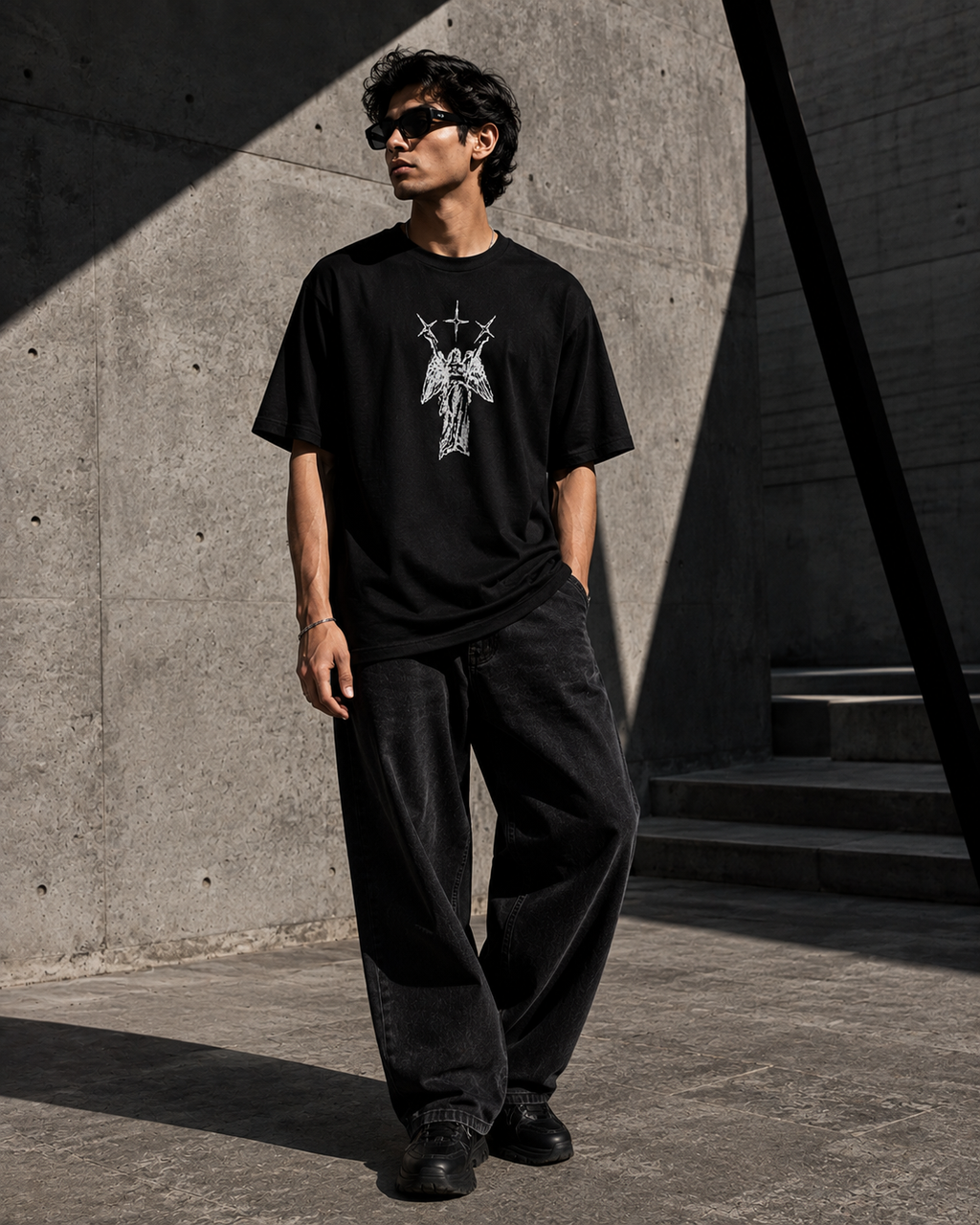 Three Crosses Angel Oversized Graphic T-Shirt