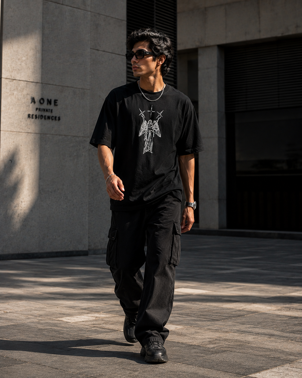 Three Crosses Angel Oversized Graphic T-Shirt