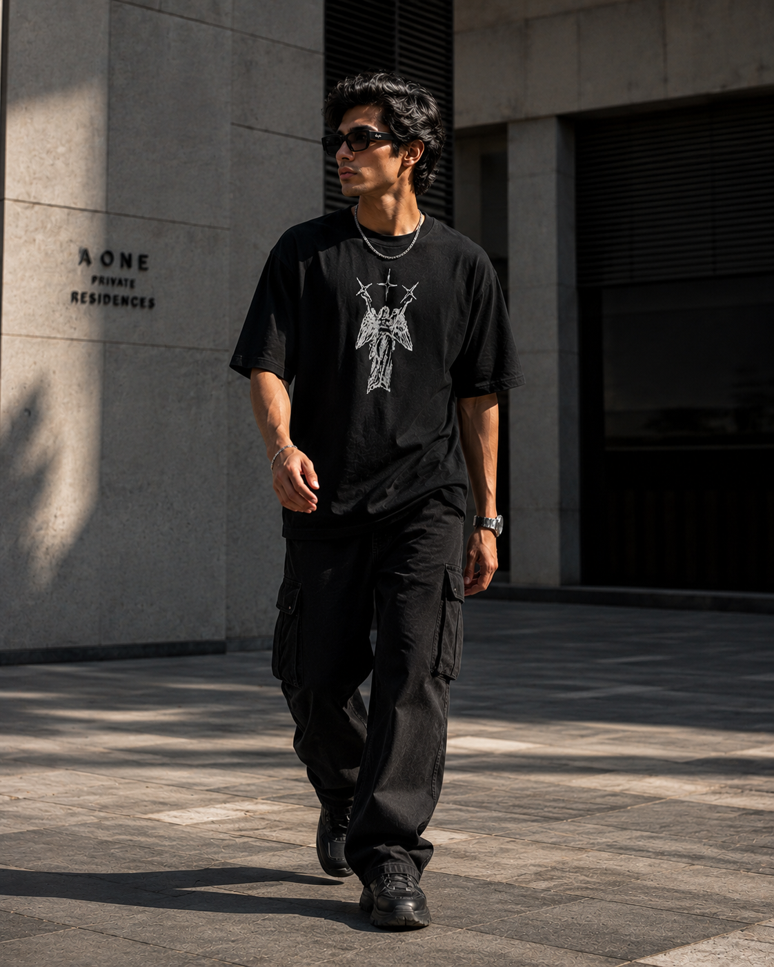 Three Crosses Angel Oversized Graphic T-Shirt