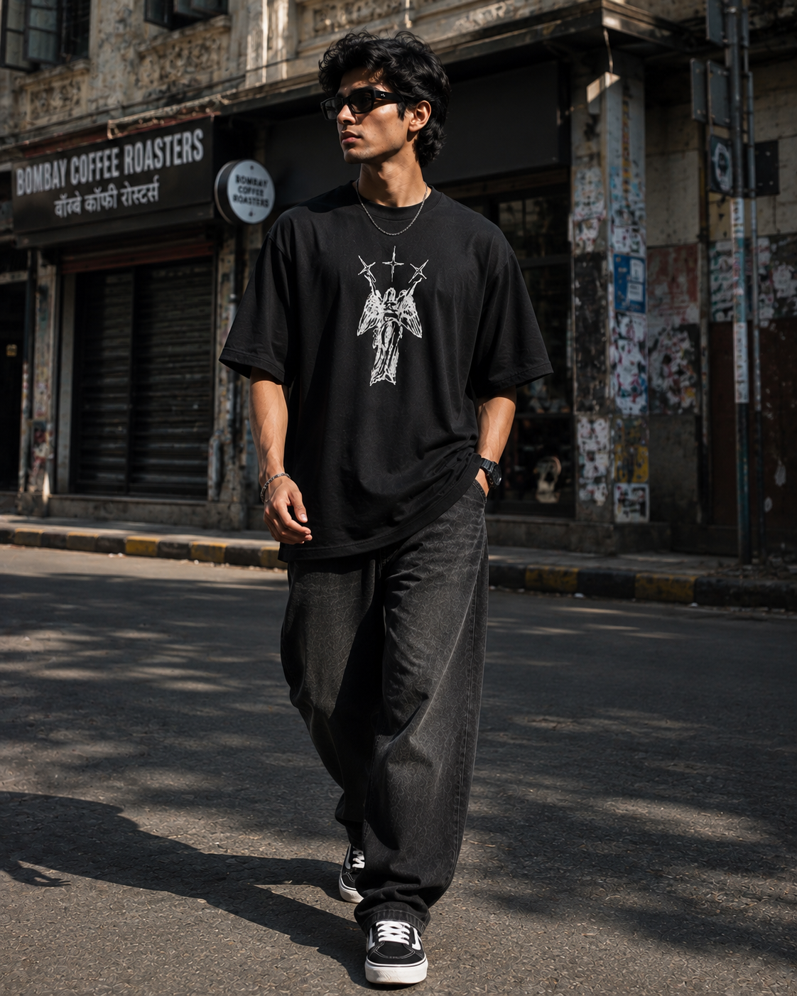 Three Crosses Angel Oversized Graphic T-Shirt