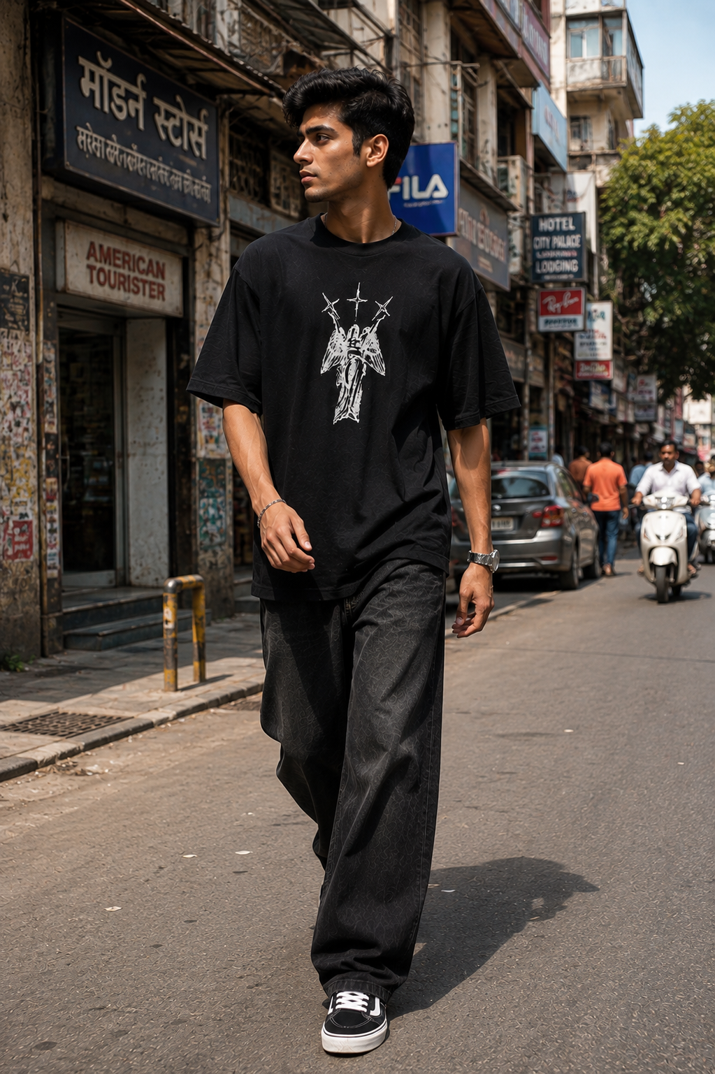 Three Crosses Angel Oversized Graphic T-Shirt