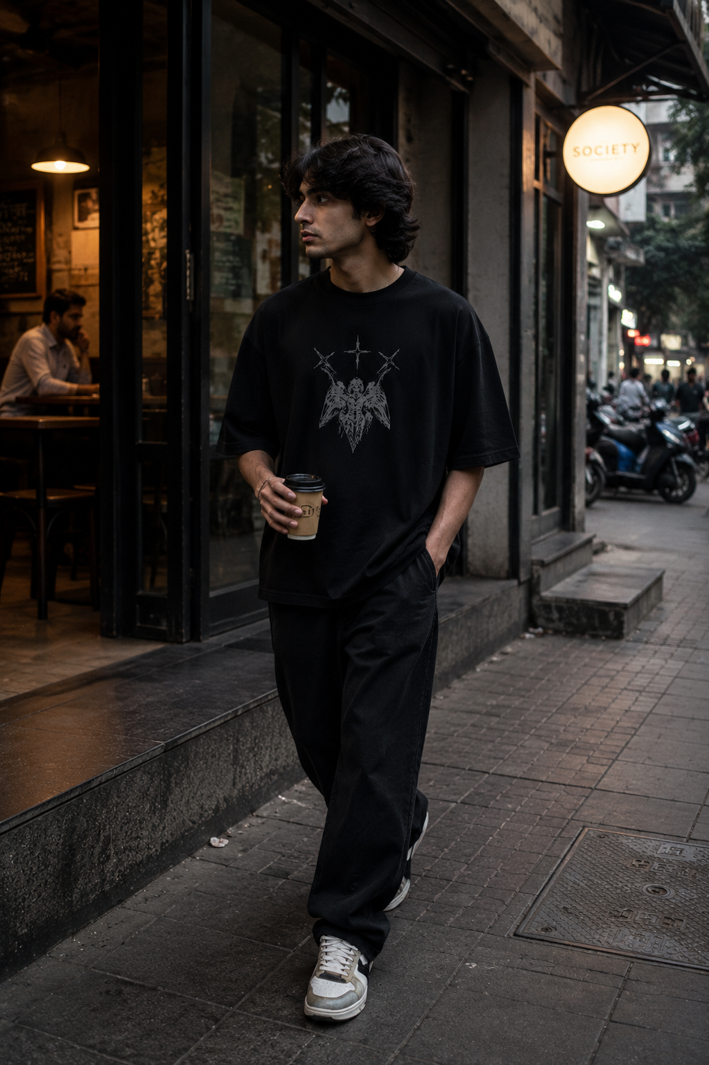Three Crosses Angel Oversized Graphic T-Shirt