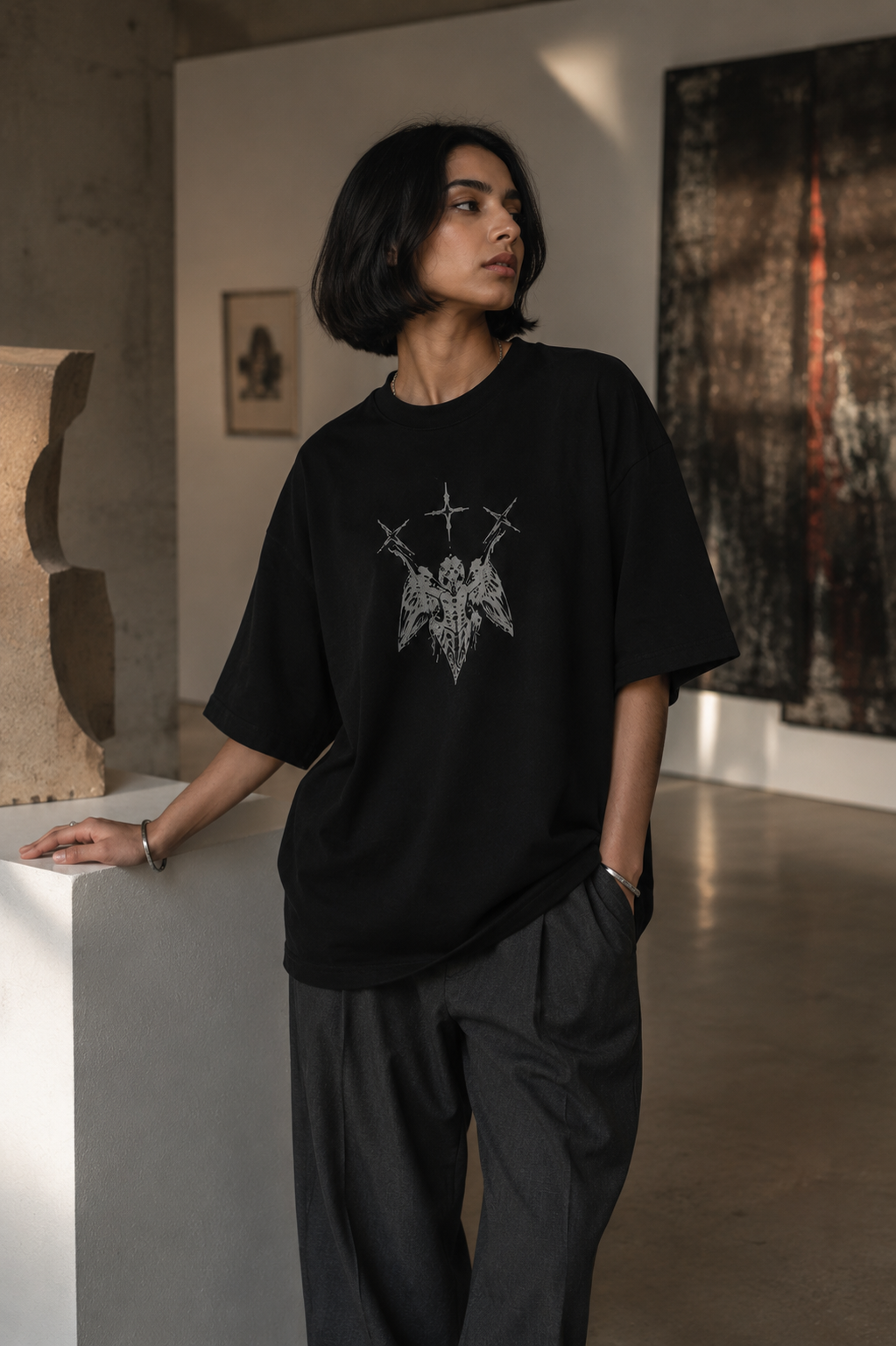 Three Crosses Angel Oversized Graphic T-Shirt