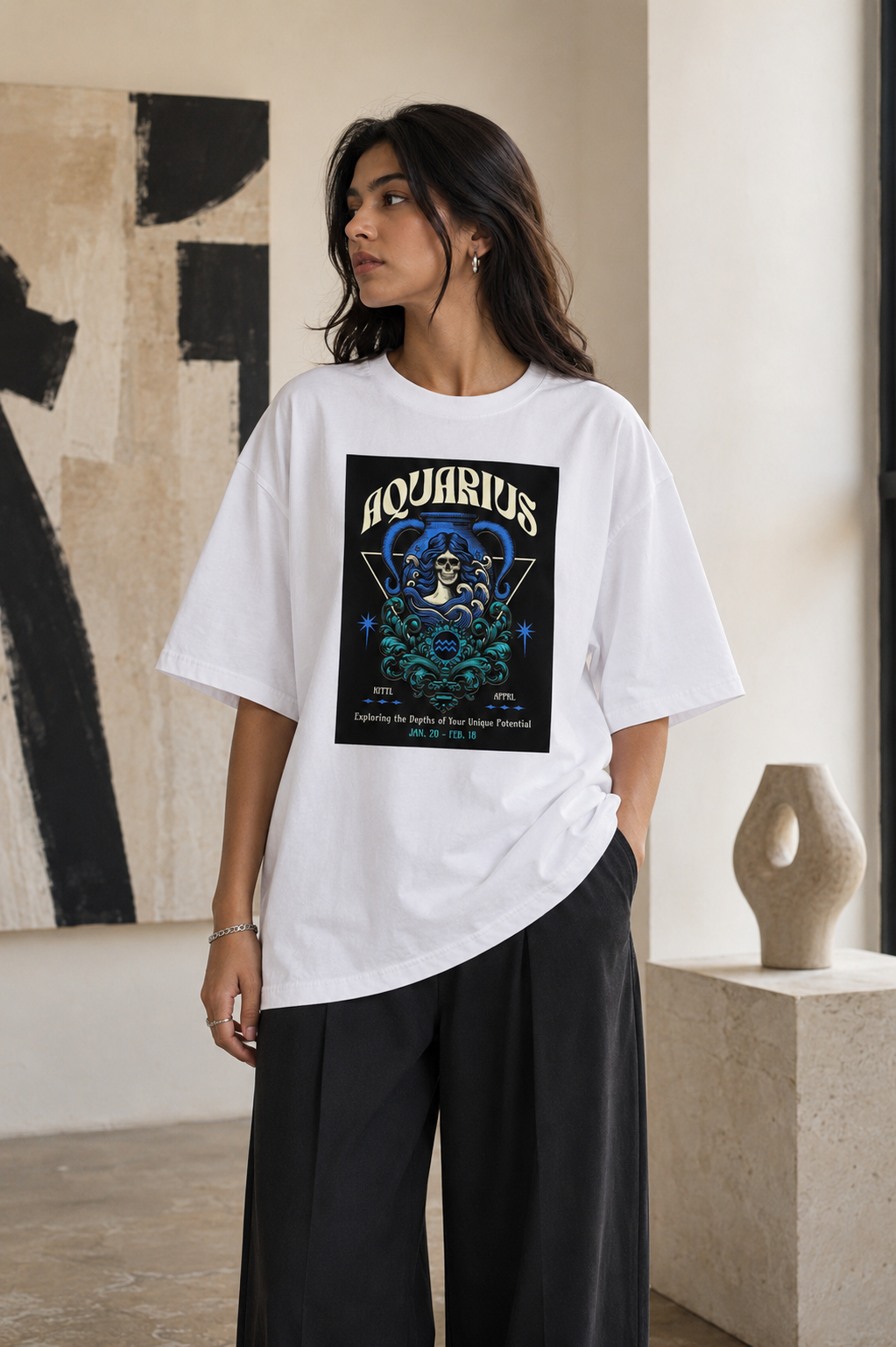 Aquarius Zodiac Oversized Graphic T-Shirt