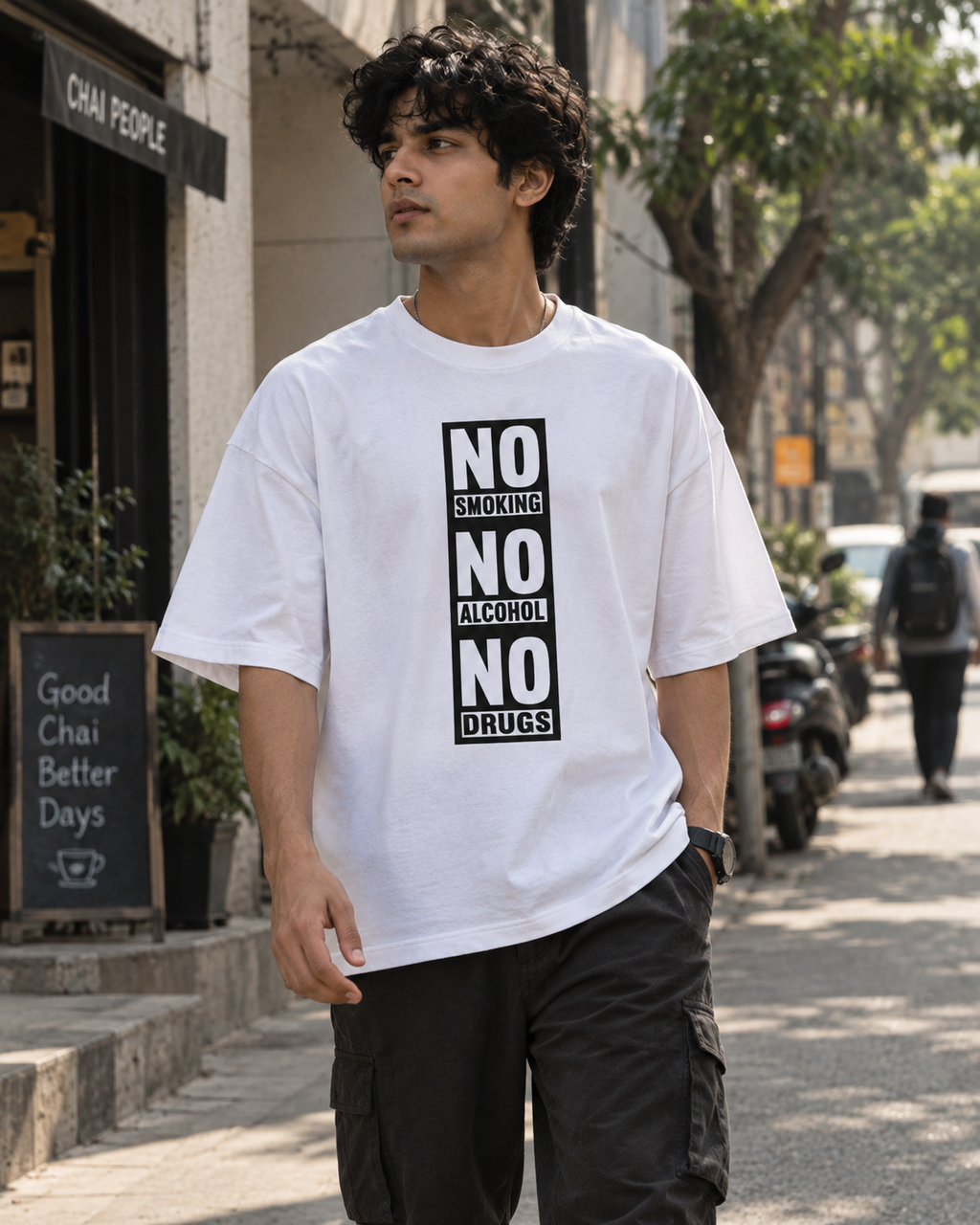No Smoking No Alcohol No Drugs Oversized Graphic T-Shirt