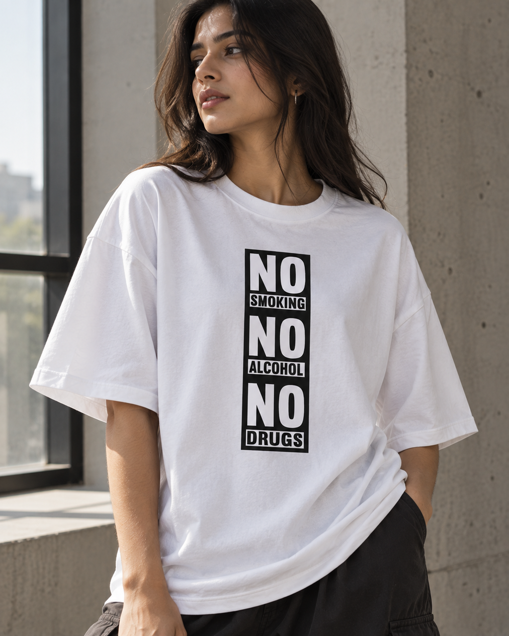 No Smoking No Alcohol No Drugs Oversized Graphic T-Shirt