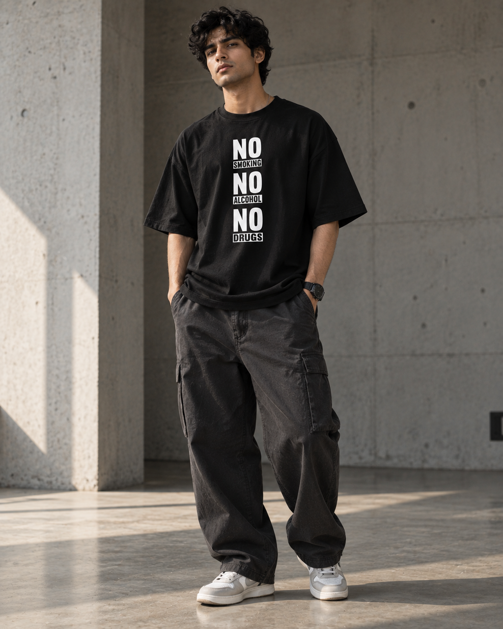 No Smoking No Alcohol No Drugs Oversized Graphic T-Shirt