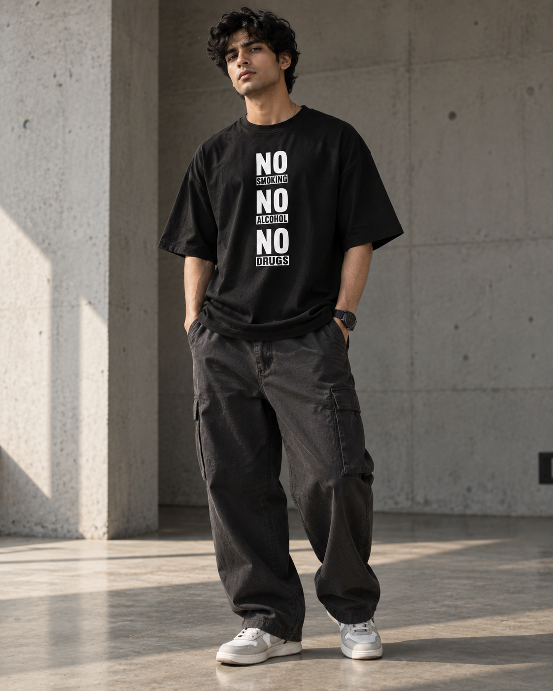 No Smoking No Alcohol No Drugs Oversized Graphic T-Shirt