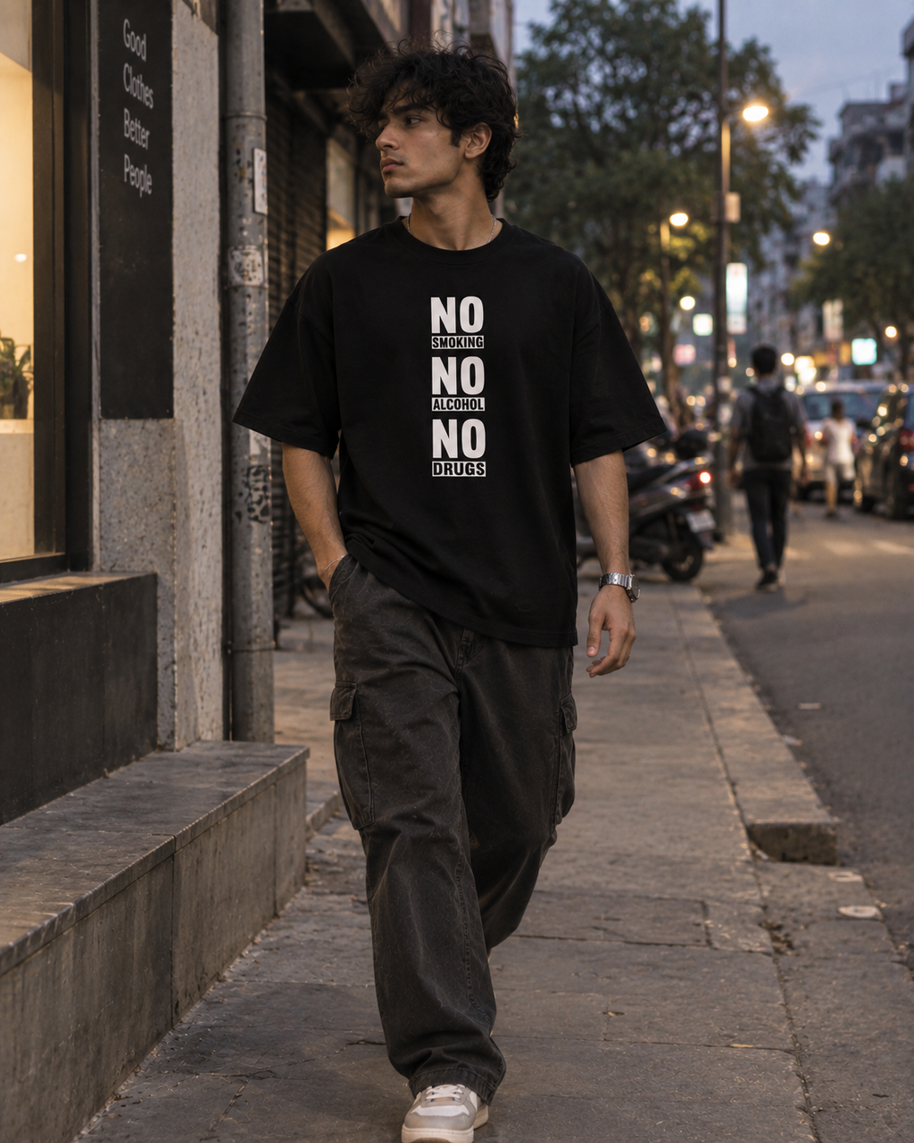 No Smoking No Alcohol No Drugs Oversized Graphic T-Shirt