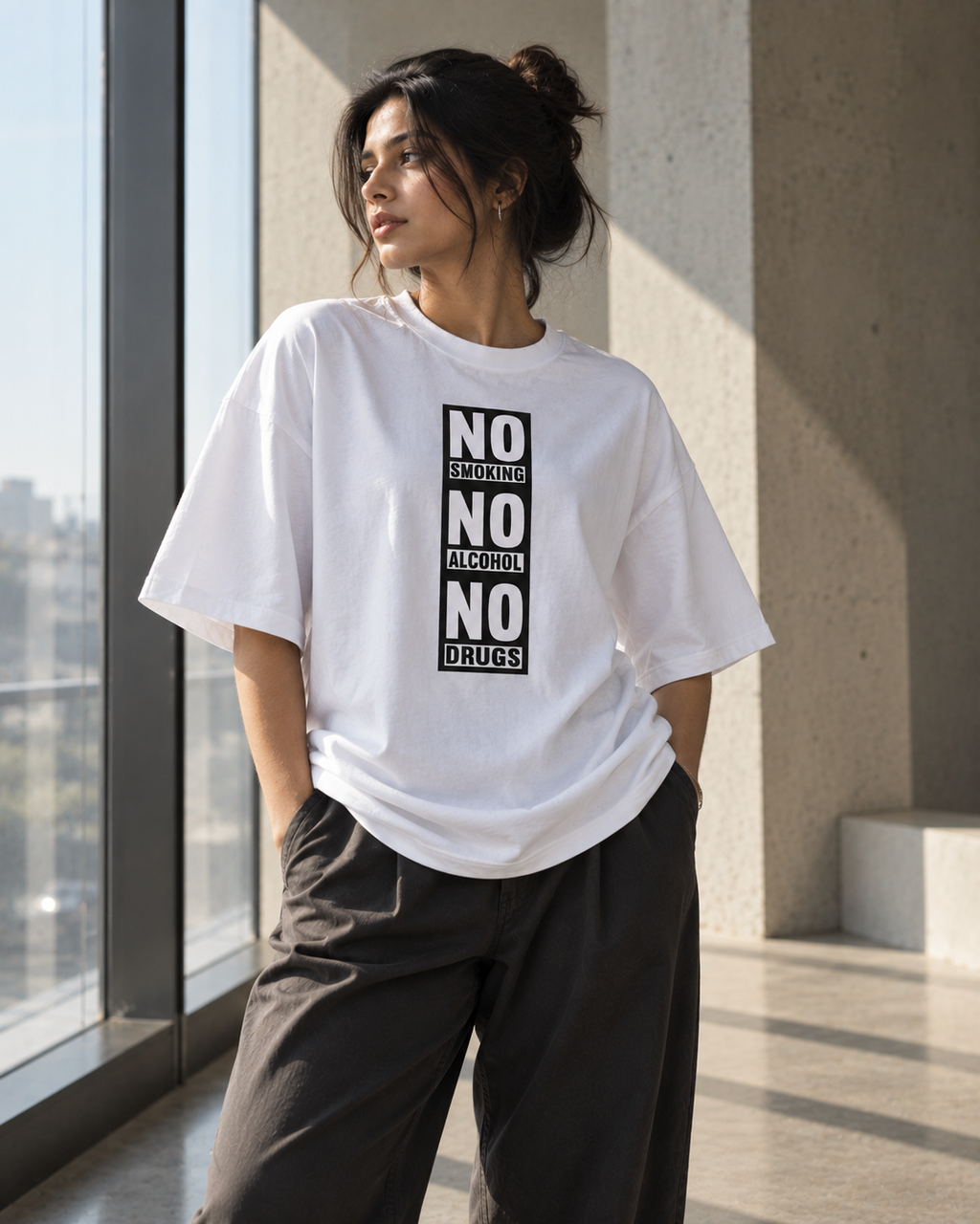 No Smoking No Alcohol No Drugs Oversized Graphic T-Shirt