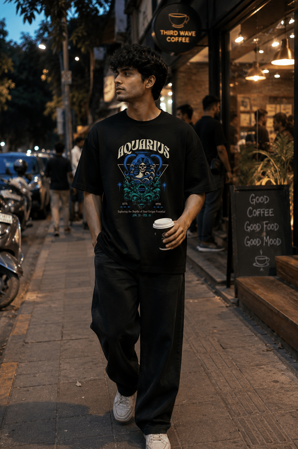 Aquarius Zodiac Oversized Graphic T-Shirt - WhiteBlacks