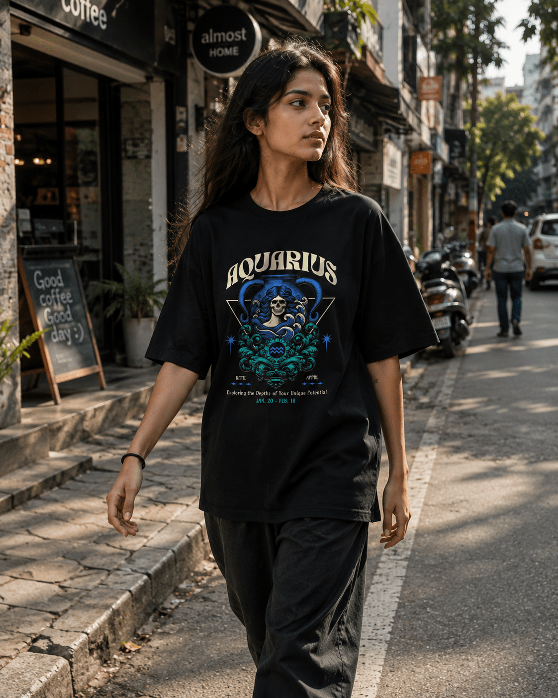 Aquarius Zodiac Oversized Graphic T-Shirt - WhiteBlacks