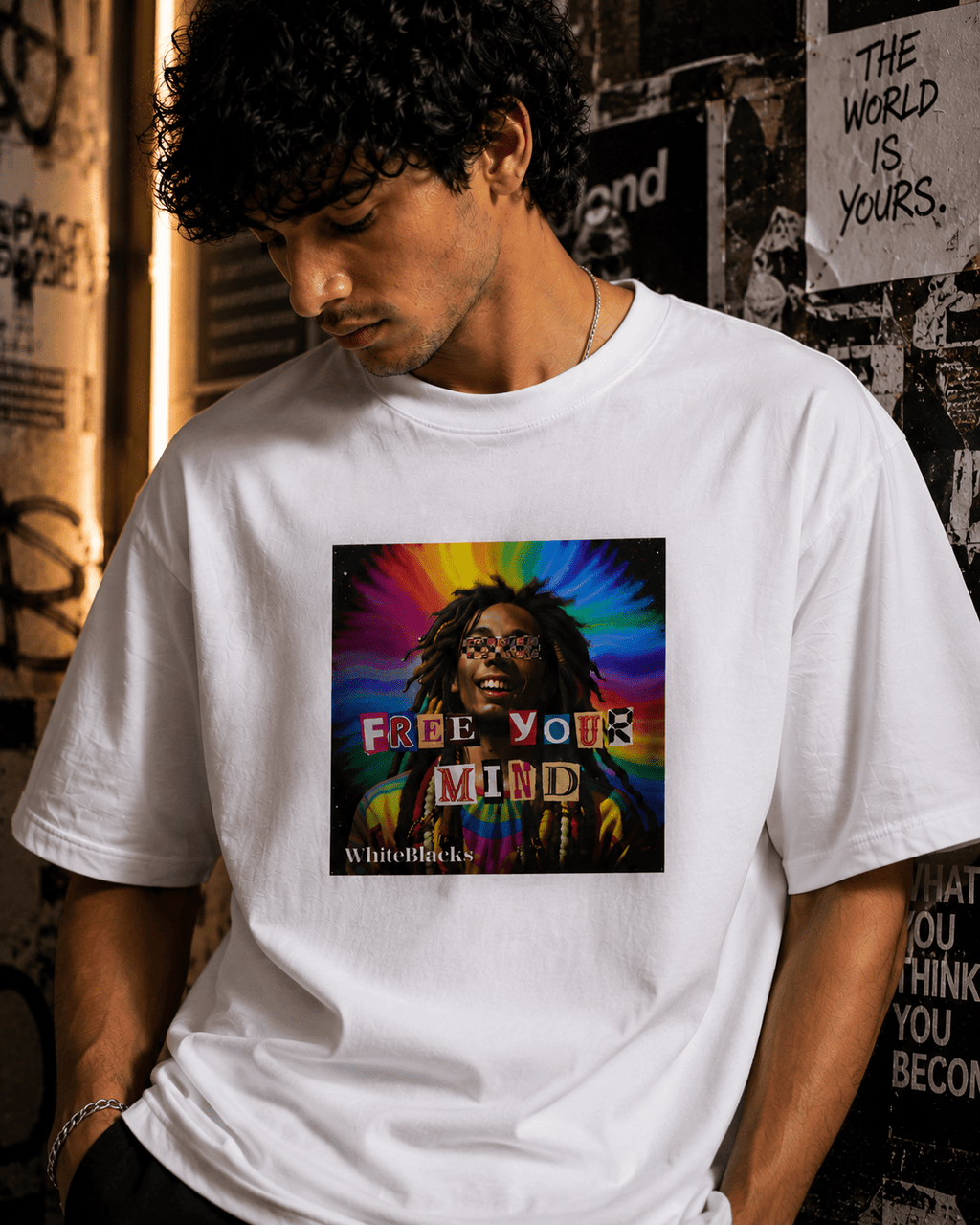 Free Your Mind Color Oversized Graphic T-Shirt - WhiteBlacks