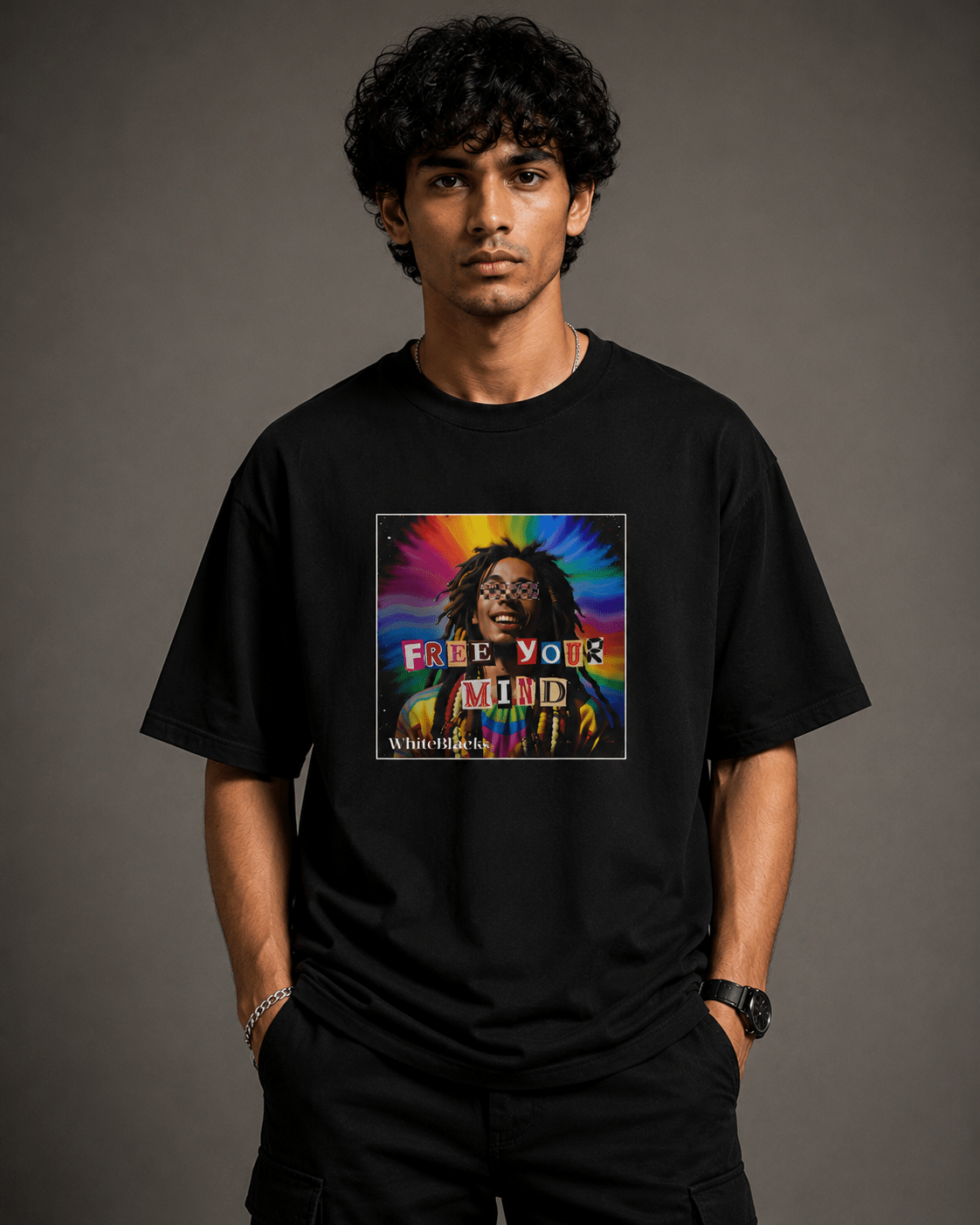 Free Your Mind Color Oversized Graphic T-Shirt - WhiteBlacks