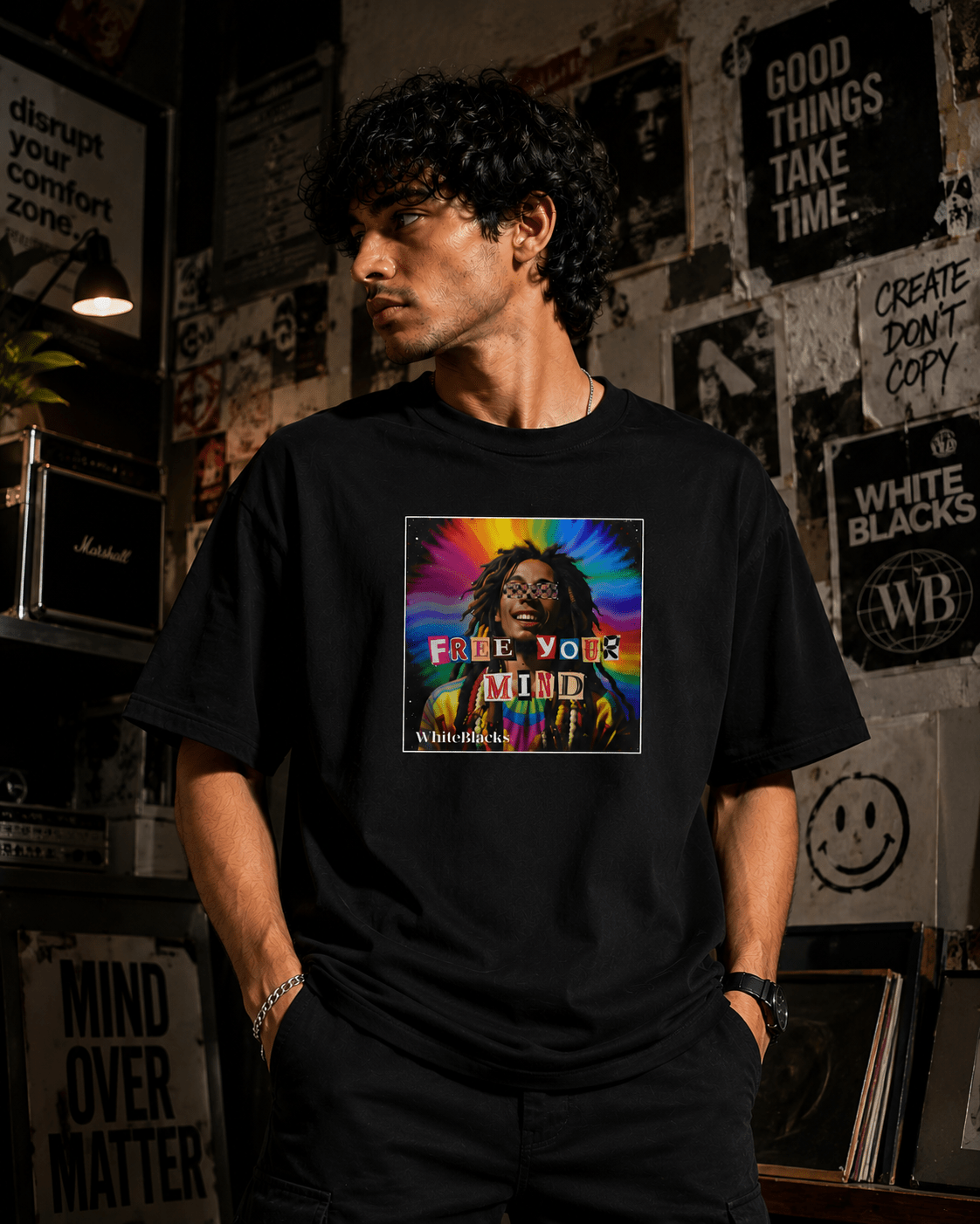 Free Your Mind Color Oversized Graphic T-Shirt - WhiteBlacks