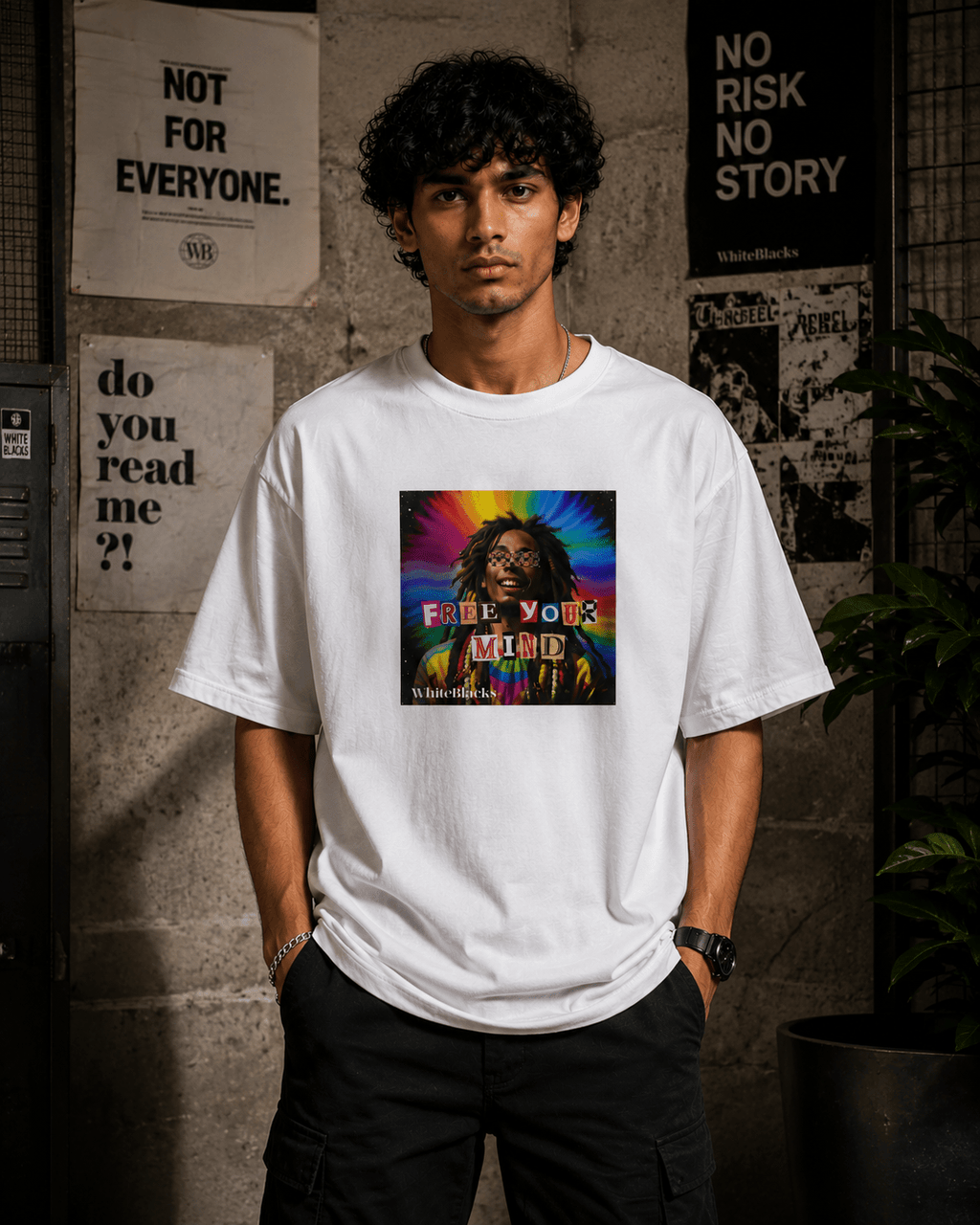 Free Your Mind Color Oversized Graphic T-Shirt - WhiteBlacks
