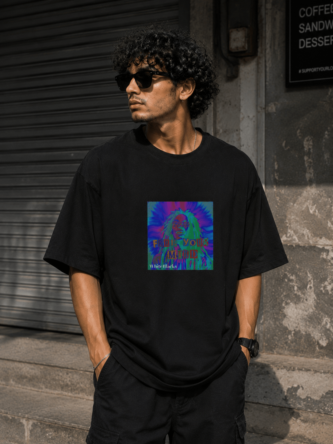 Free Your Mind Filtered Oversized Graphic T-Shirt - WhiteBlacks