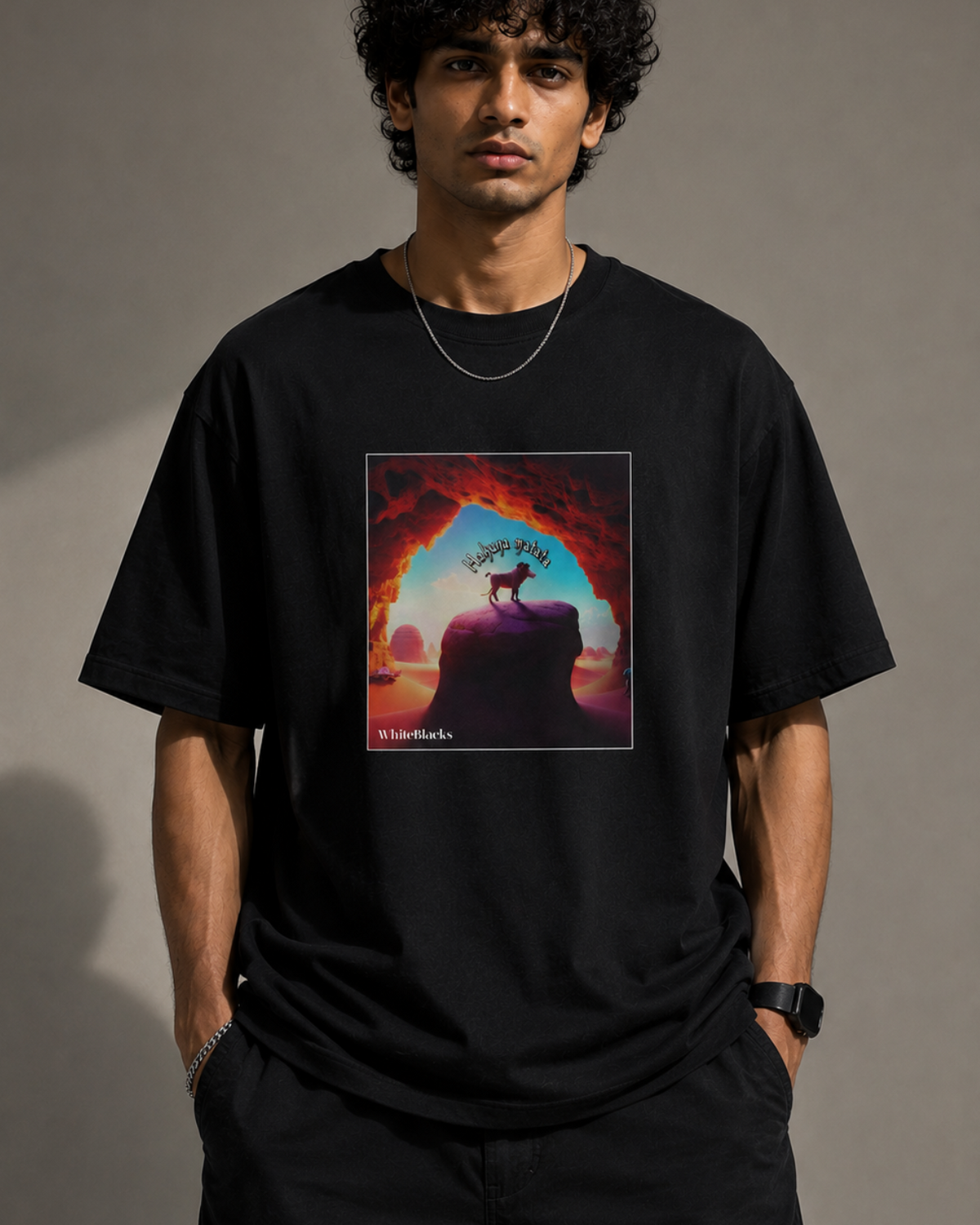 Hakuna Matata Color Oversized Graphic T-Shirt - WhiteBlacks