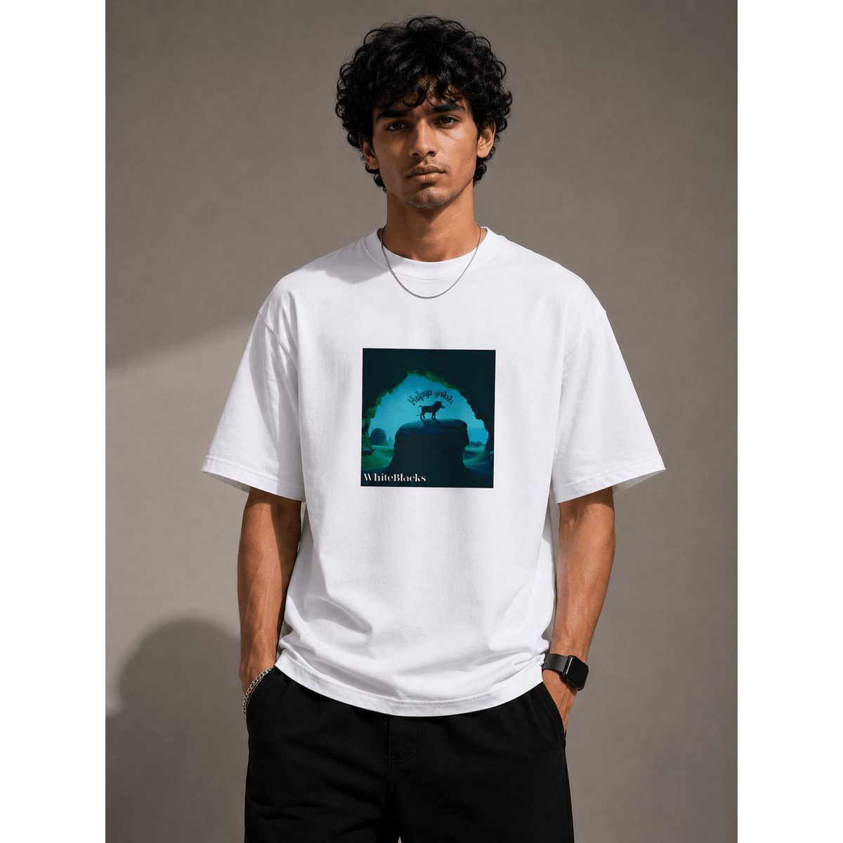 Hakuna Matata Filtered Oversized Graphic T-Shirt - WhiteBlacks
