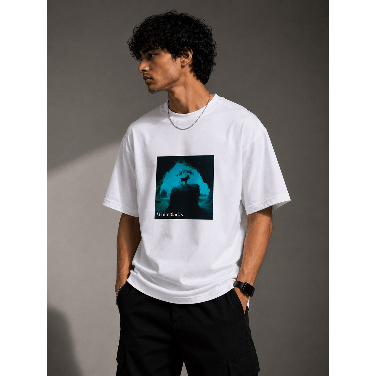 Hakuna Matata Filtered Oversized Graphic T-Shirt - WhiteBlacks