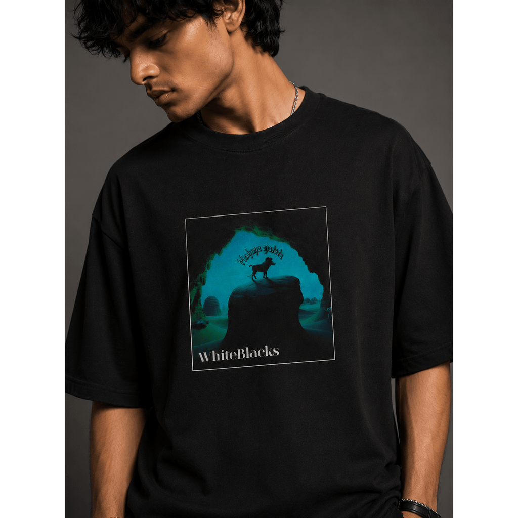 Hakuna Matata Filtered Oversized Graphic T-Shirt - WhiteBlacks