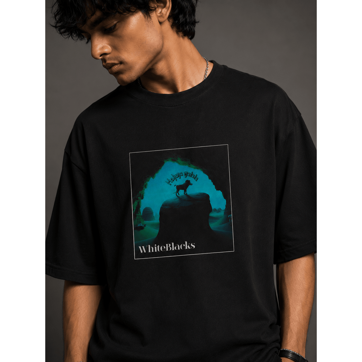 Hakuna Matata Filtered Oversized Graphic T-Shirt - WhiteBlacks
