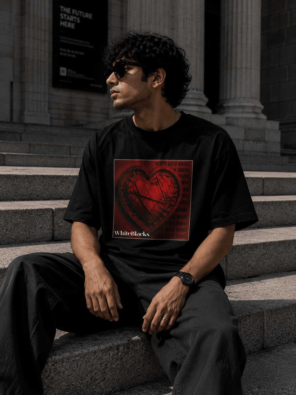 Never Been Broke Filtered Oversized Graphic T-Shirt - WhiteBlacks