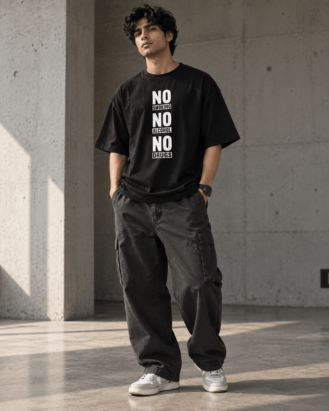 No Smoking No Alcohol No Drugs Oversized Graphic T-Shirt - WhiteBlacks