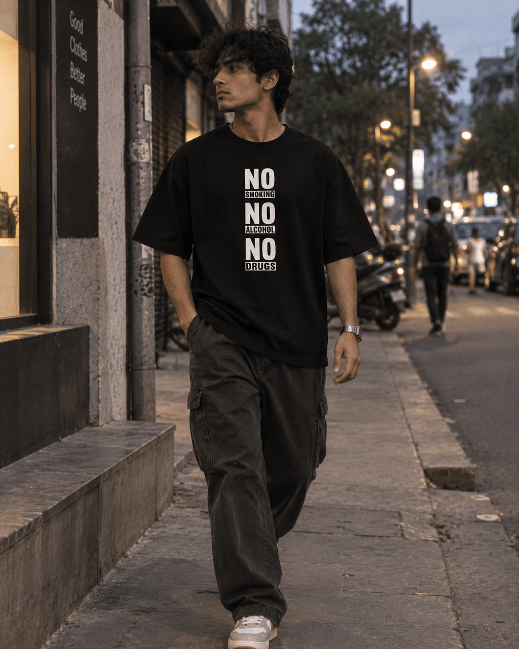 No Smoking No Alcohol No Drugs Oversized Graphic T-Shirt - WhiteBlacks