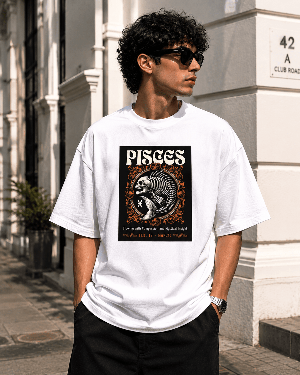 Pisces Oversized Graphic T-Shirt - WhiteBlacks