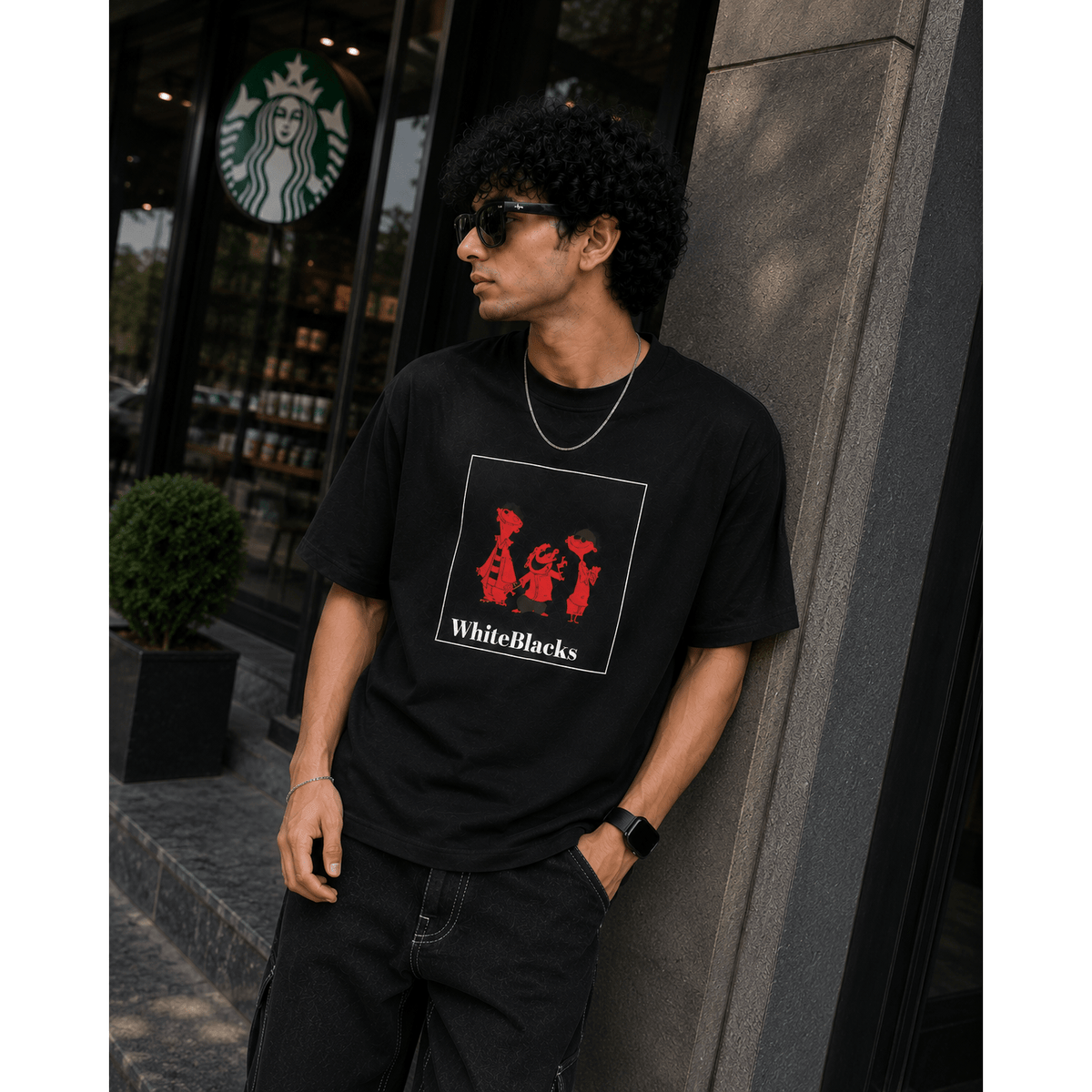 Retro Cartoon Trio Filtered Oversized Graphic T-Shirt - WhiteBlacks