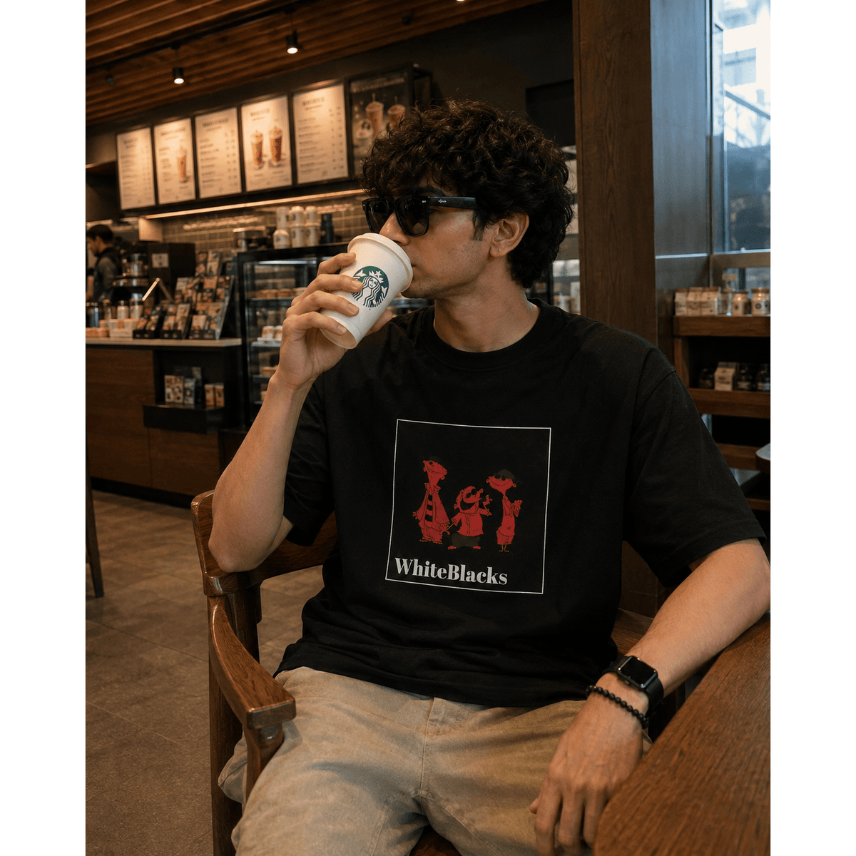 Retro Cartoon Trio Filtered Oversized Graphic T-Shirt - WhiteBlacks