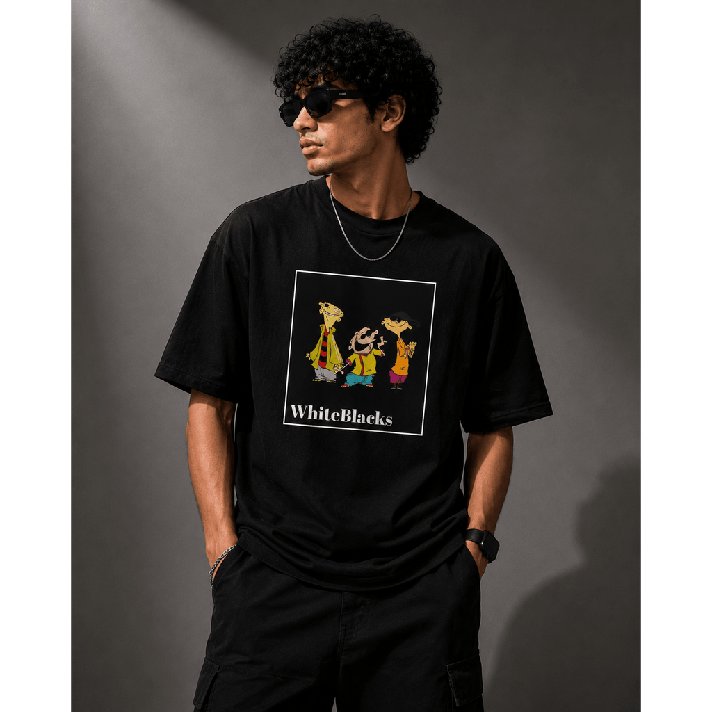 Retro Cartoon Trio Oversized Graphic T-Shirt - WhiteBlacks