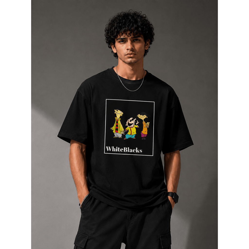 Retro Cartoon Trio Oversized Graphic T-Shirt - WhiteBlacks