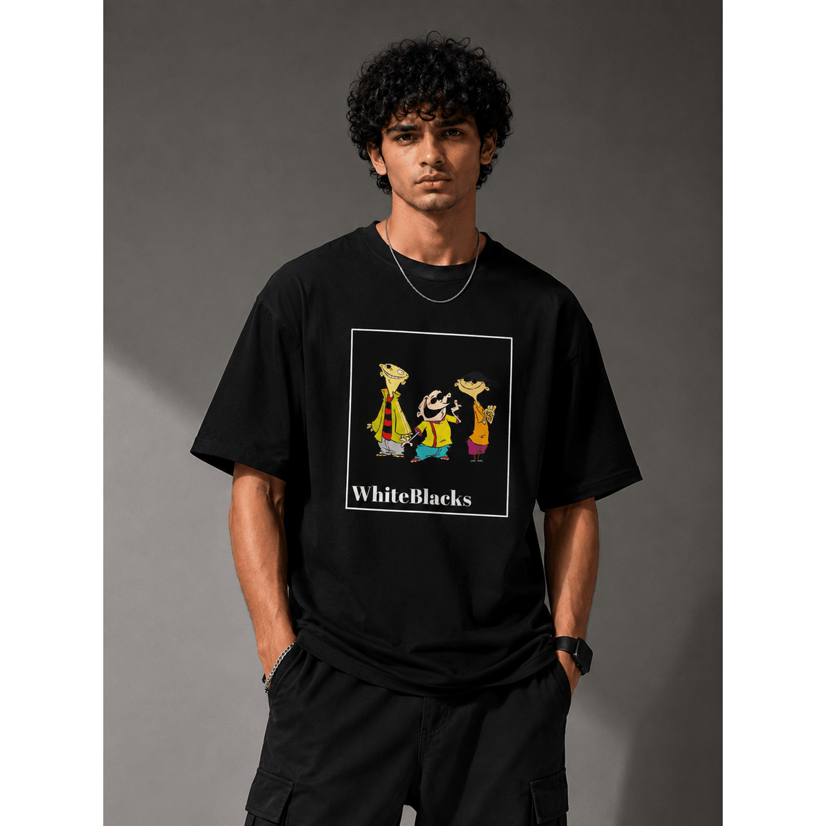 Retro Cartoon Trio Oversized Graphic T-Shirt - WhiteBlacks