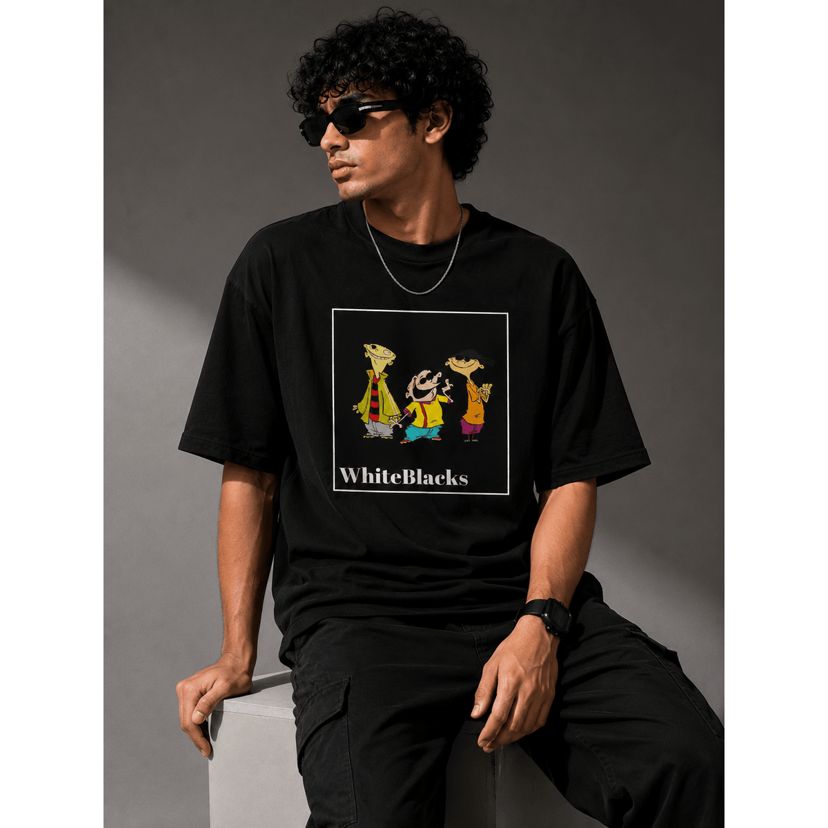 Retro Cartoon Trio Oversized Graphic T-Shirt - WhiteBlacks