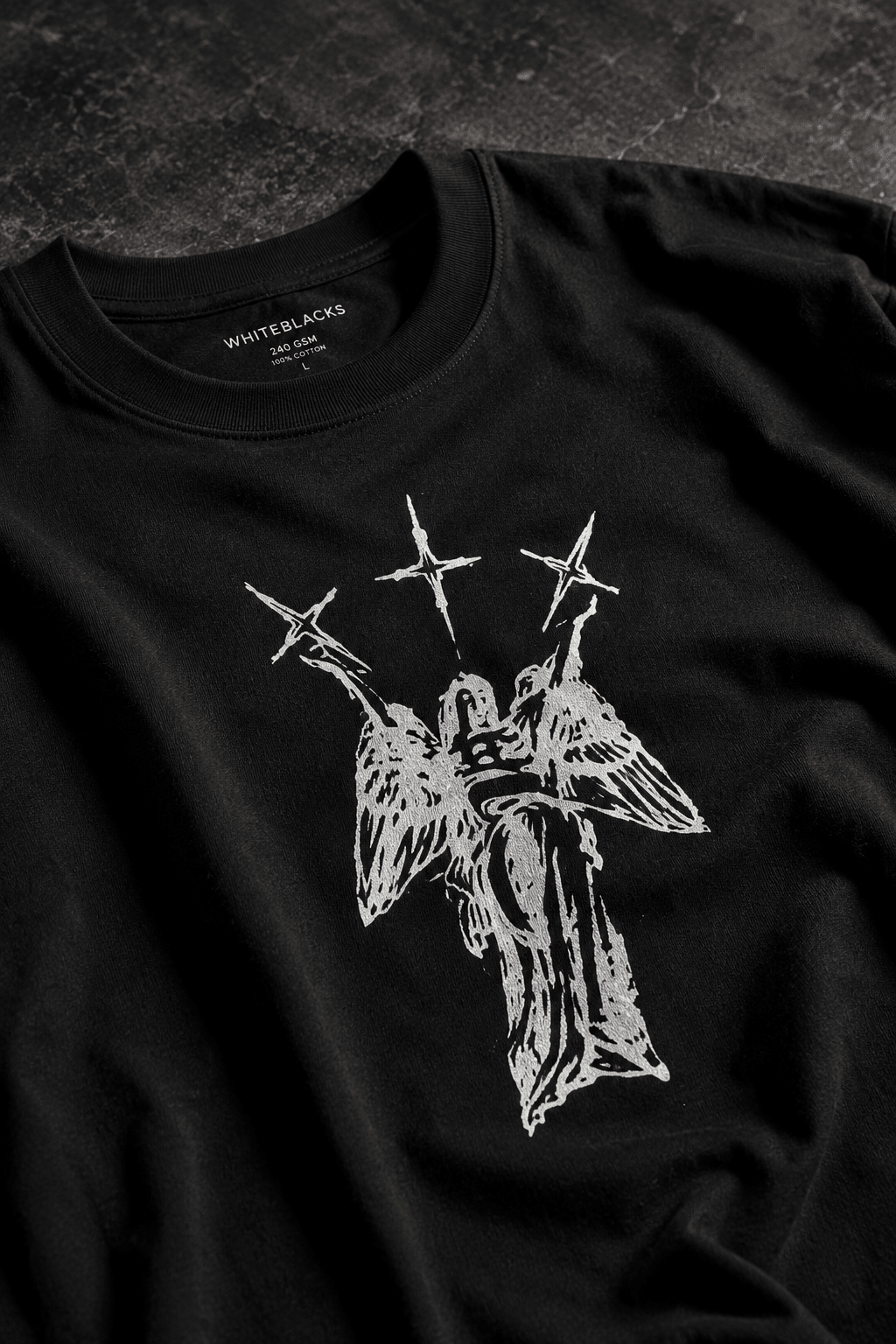 Three Crosses Angel Oversized Graphic T-Shirt - WhiteBlacks