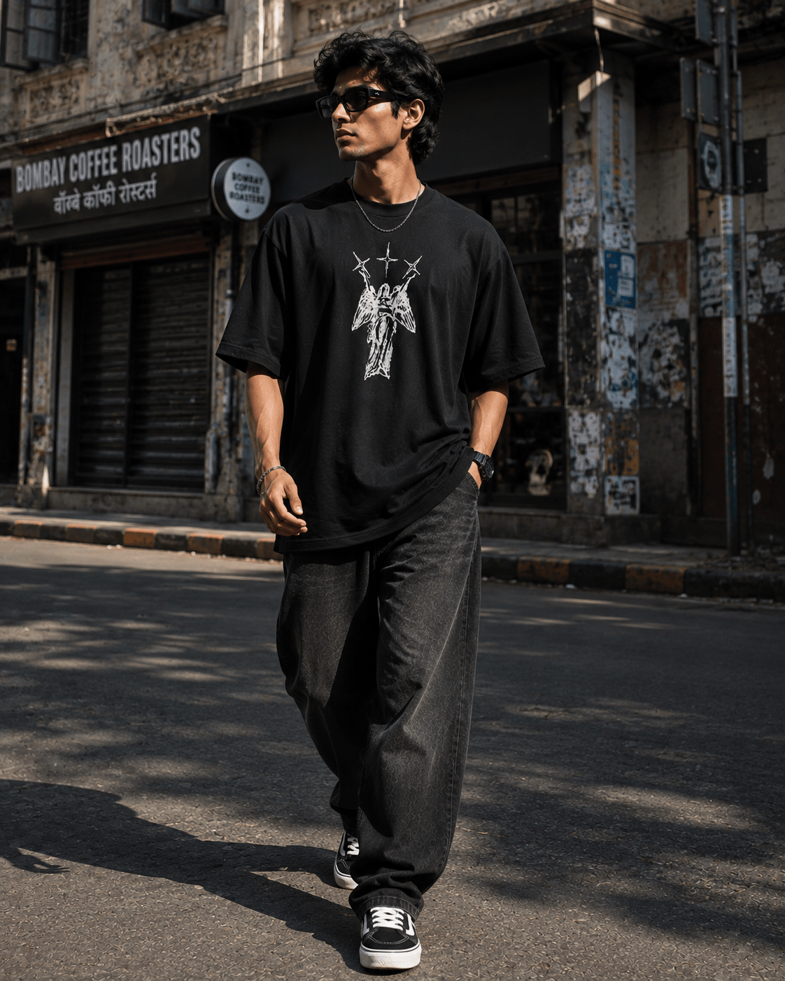 Three Crosses Angel Oversized Graphic T-Shirt - WhiteBlacks