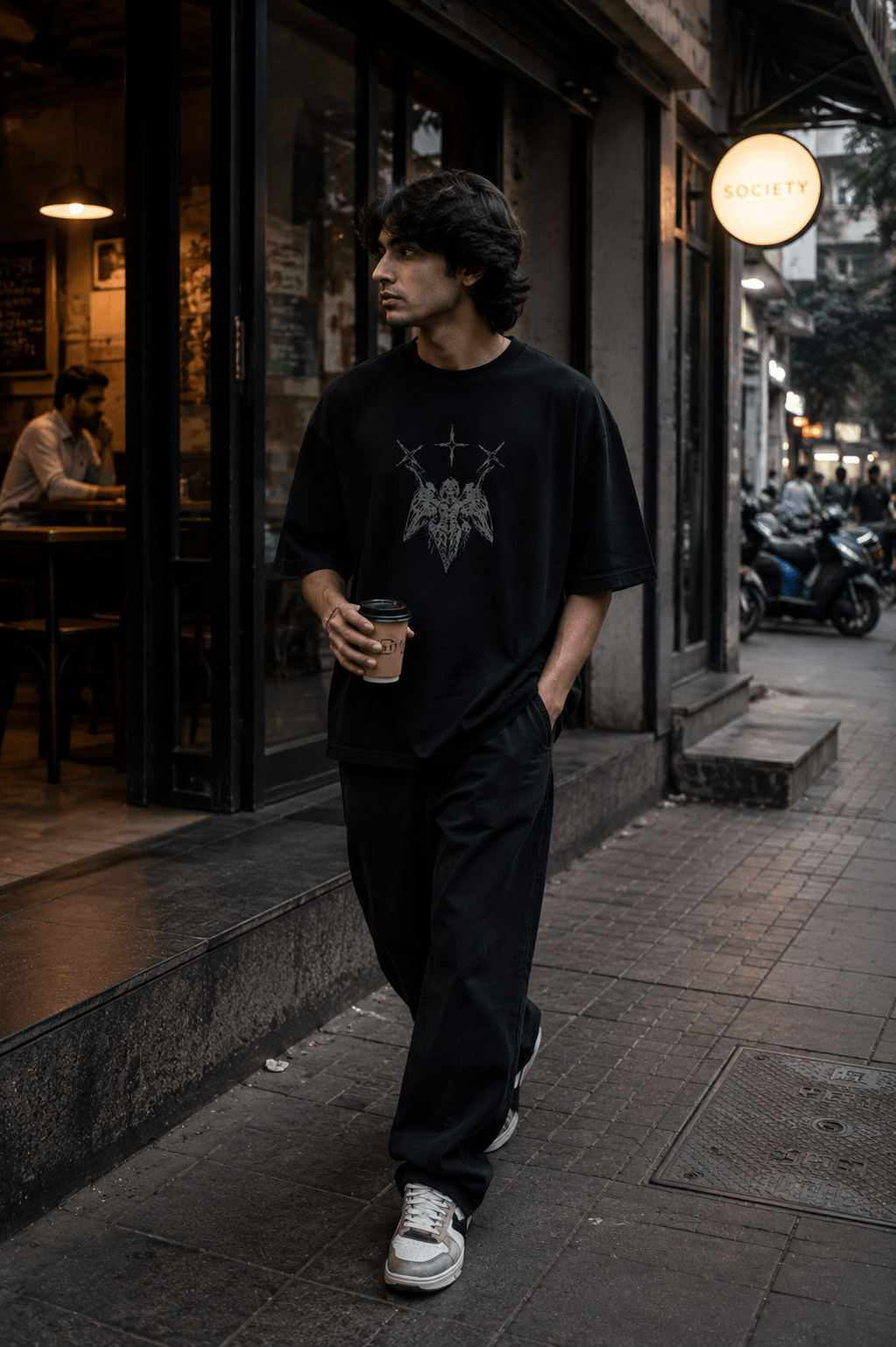 Three Crosses Angel Oversized Graphic T-Shirt - WhiteBlacks