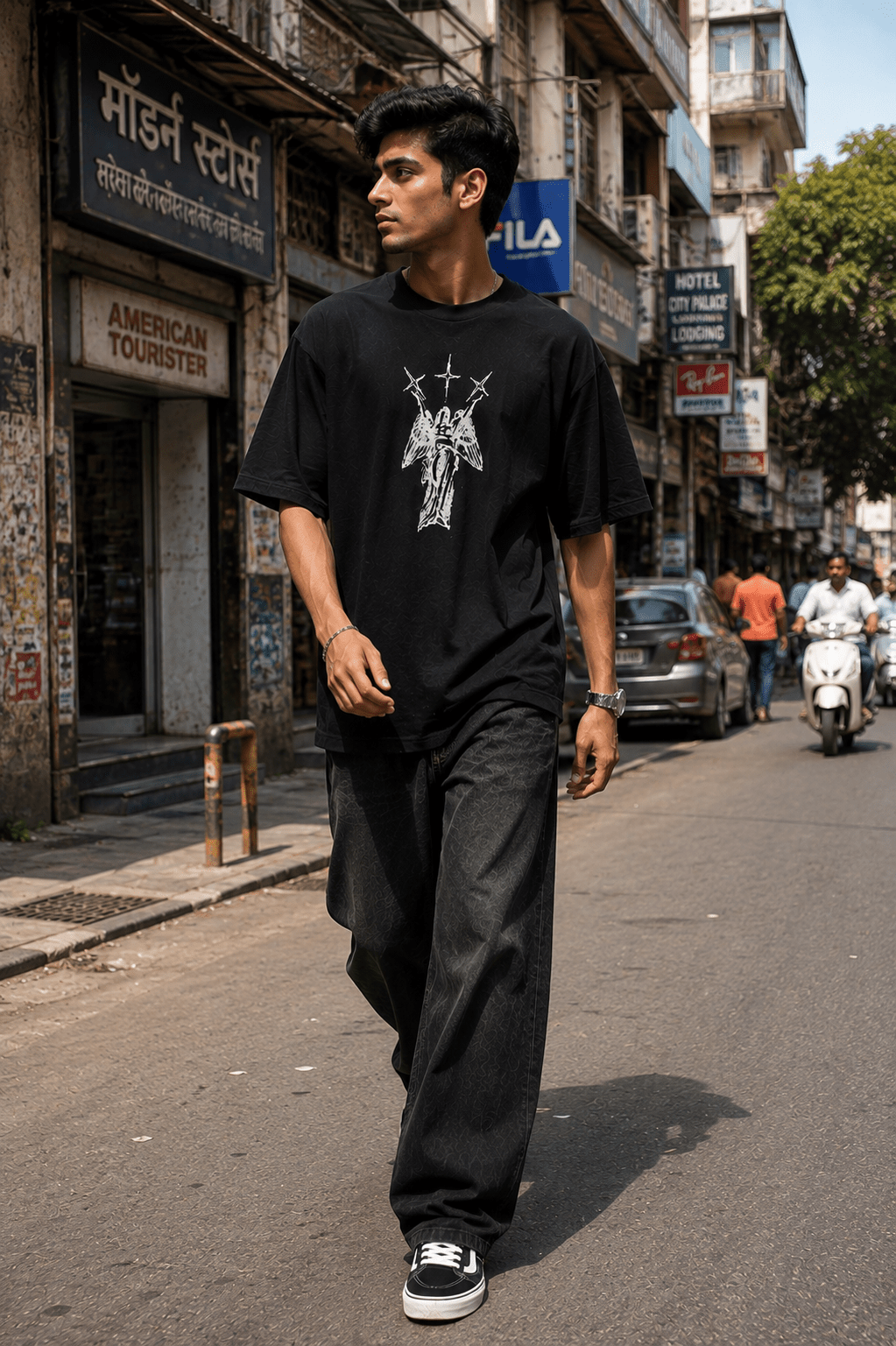 Three Crosses Angel Oversized Graphic T-Shirt - WhiteBlacks